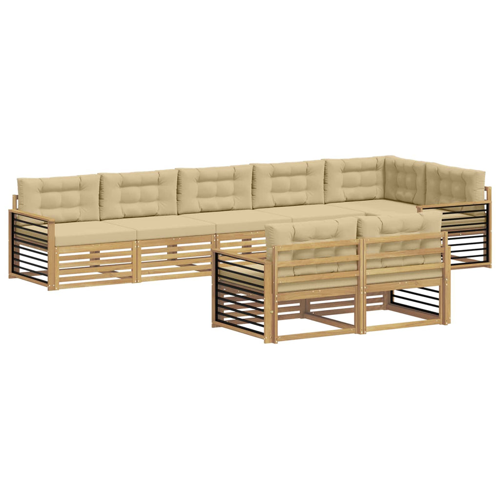 Outdoor-Sofagarnitur mit Kissen 8 pcs Weiß und Beige Polyester