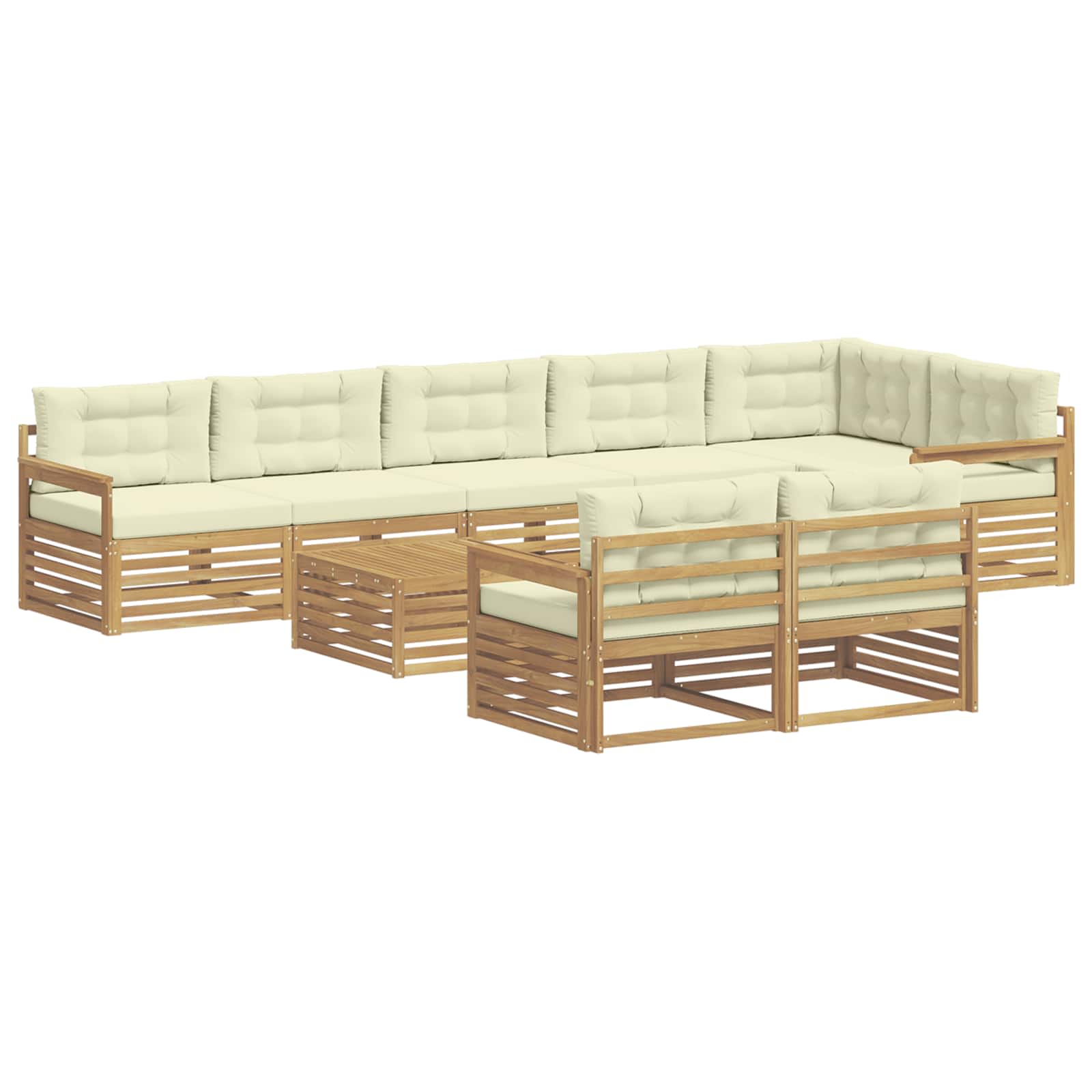Outdoor-Sofagarnitur mit Kissen 9 pcs Weiß und Creme Polyester