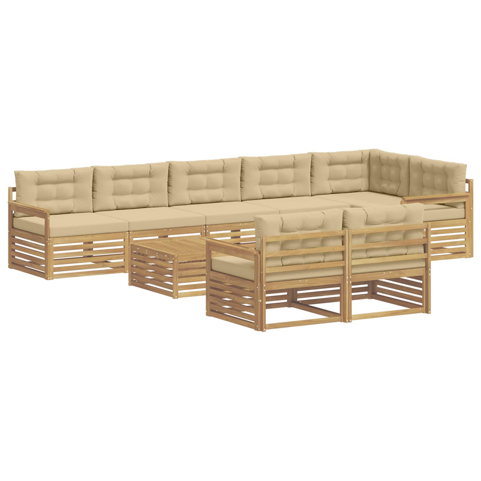Outdoor-Sofagarnitur mit Kissen 9 pcs Weiß und Beige Polyester