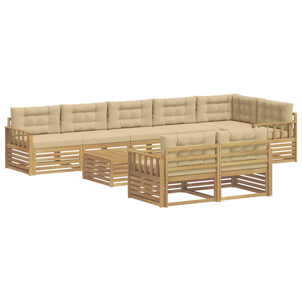 Outdoor-Sofagarnitur mit Kissen 9 pcs Weiß und Beige Polyester