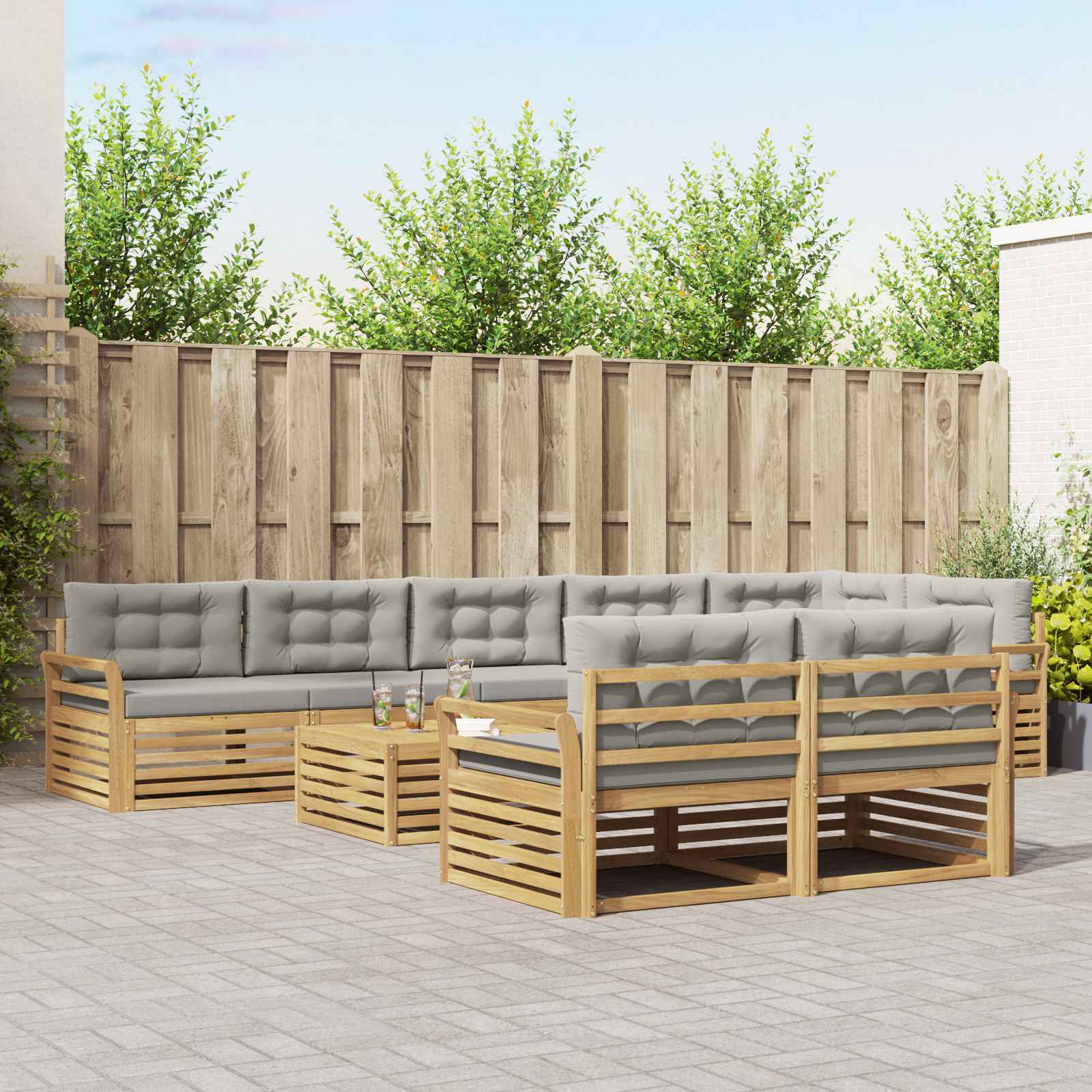 Outdoor-Sofagarnitur 9 pcs Weiß und Hellgrau 79 x 79 x 37 cm