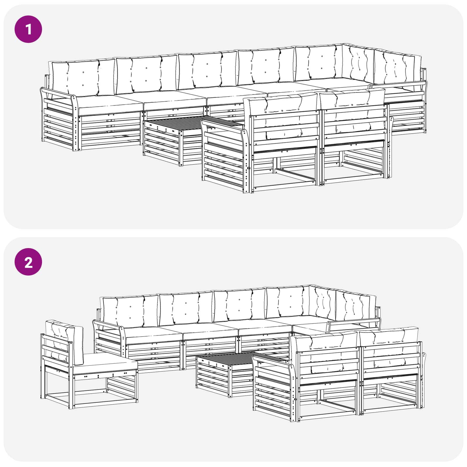 Outdoor-Sofagarnitur 9 pcs Weiß und Hellgrau 79 x 79 x 37 cm