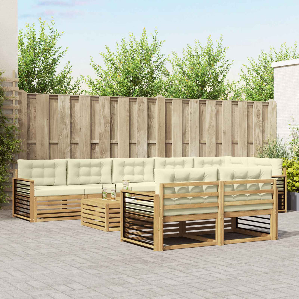 Outdoor-Sofagarnitur mit Kissen 9 pcs Weiß und Creme Polyester