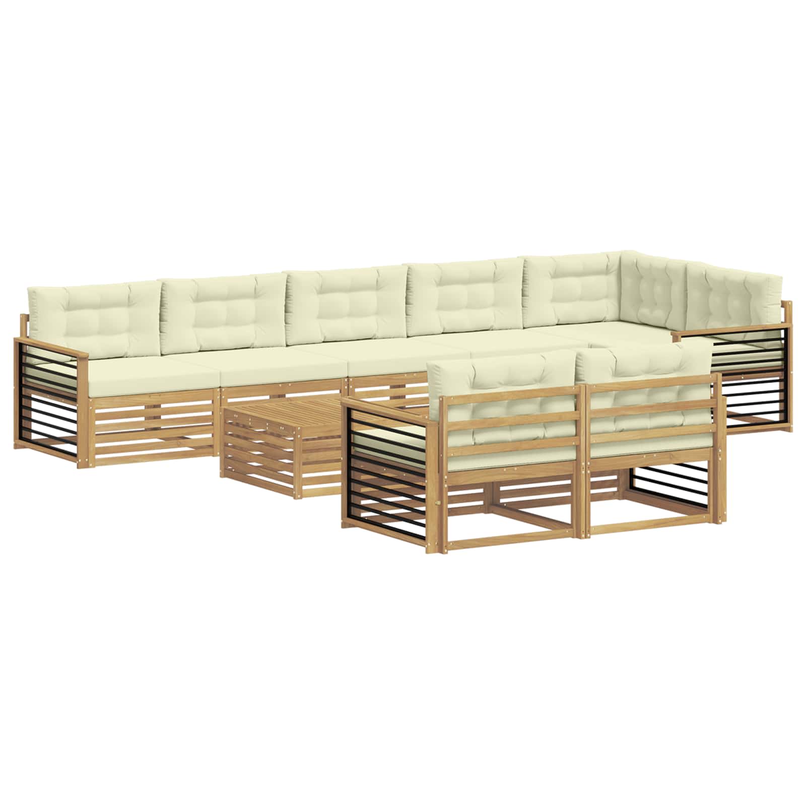 Outdoor-Sofagarnitur mit Kissen 9 pcs Weiß und Creme Polyester