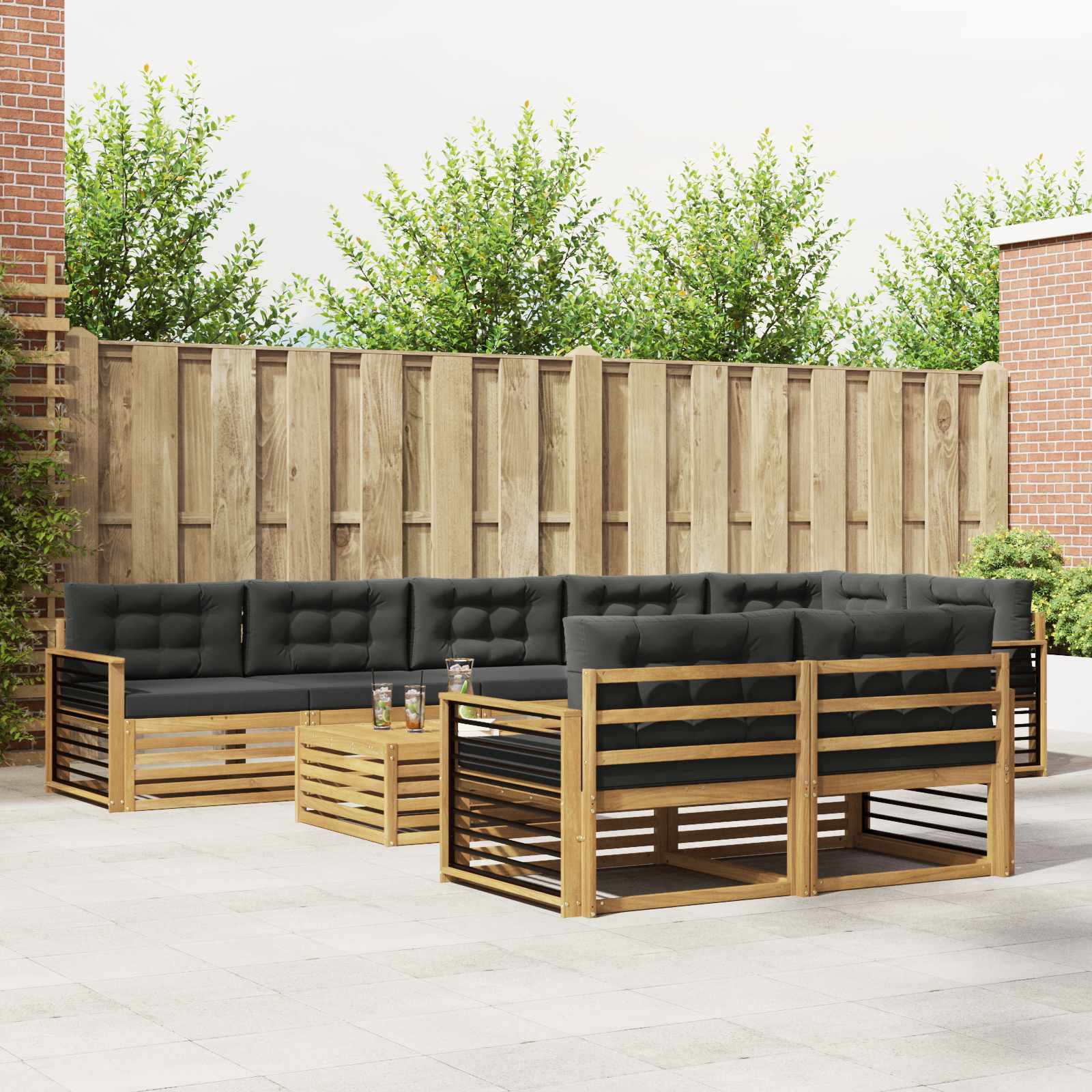 Outdoor-Sofagarnitur 9 pcs Weiß und Anthrazit Polyester