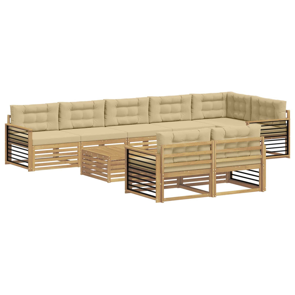 Outdoor-Sofagarnitur mit Kissen 9 pcs Weiß und Beige Polyester