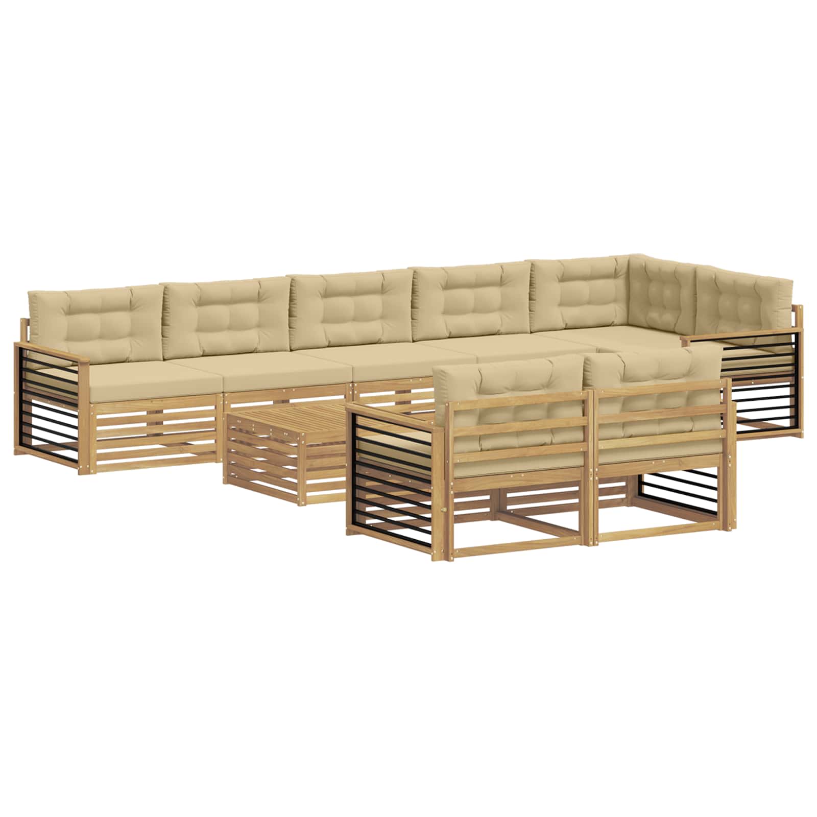 Outdoor-Sofagarnitur mit Kissen 9 pcs Weiß und Beige Polyester