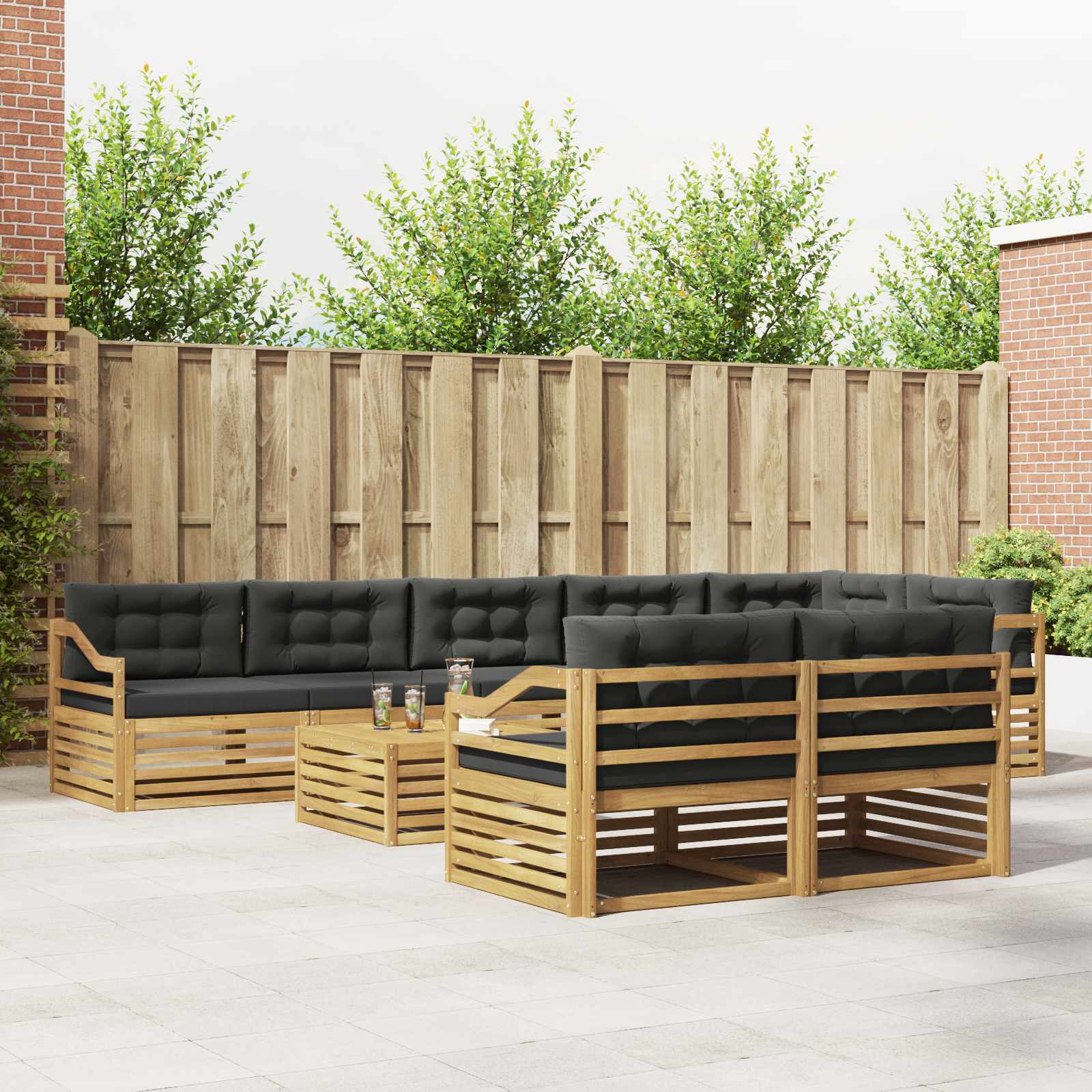 Outdoor-Sofagarnitur mit Kissen 9 pcs Weiß und Anthrazit