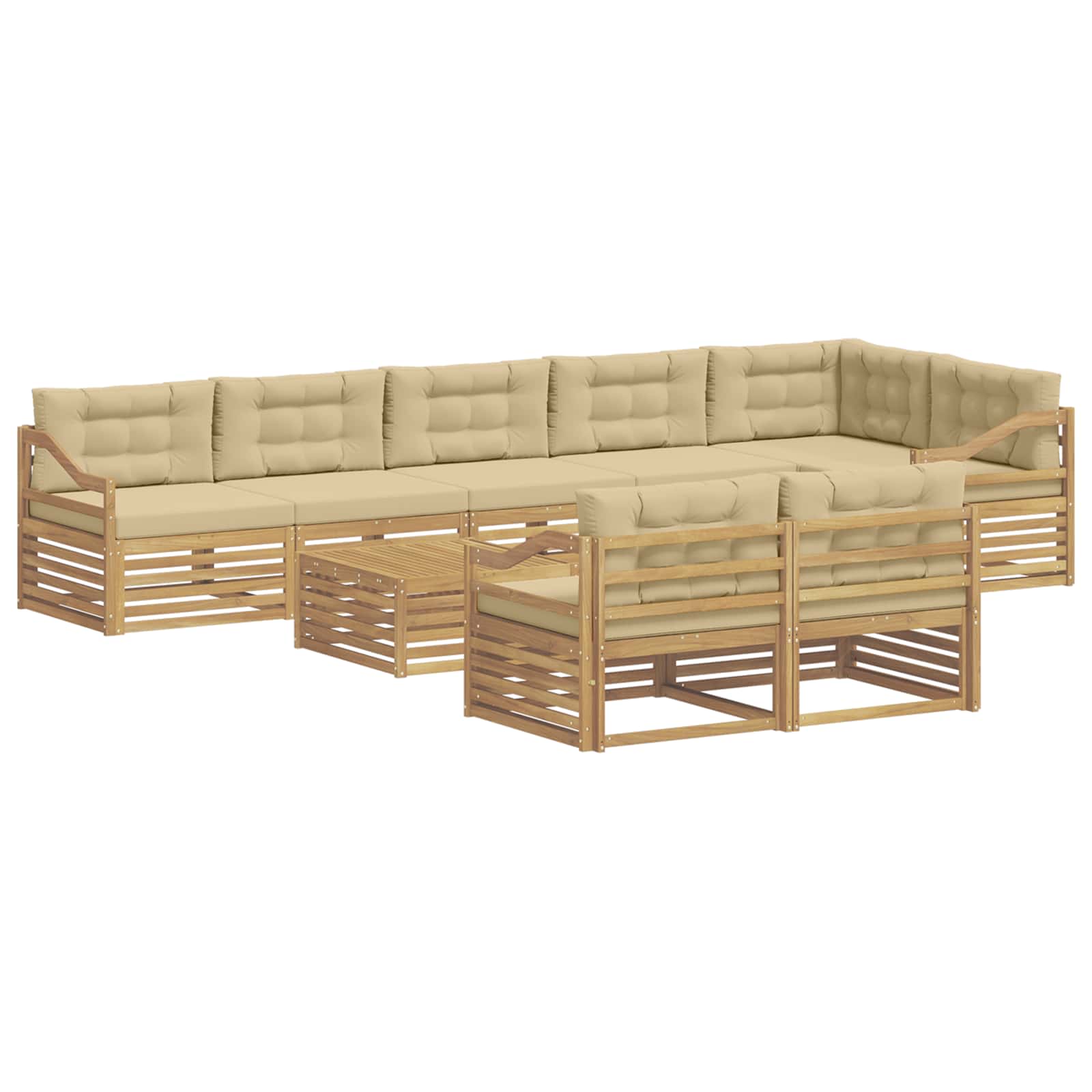 Outdoor-Sofagarnitur mit Kissen 9 pcs Weiß und Beige