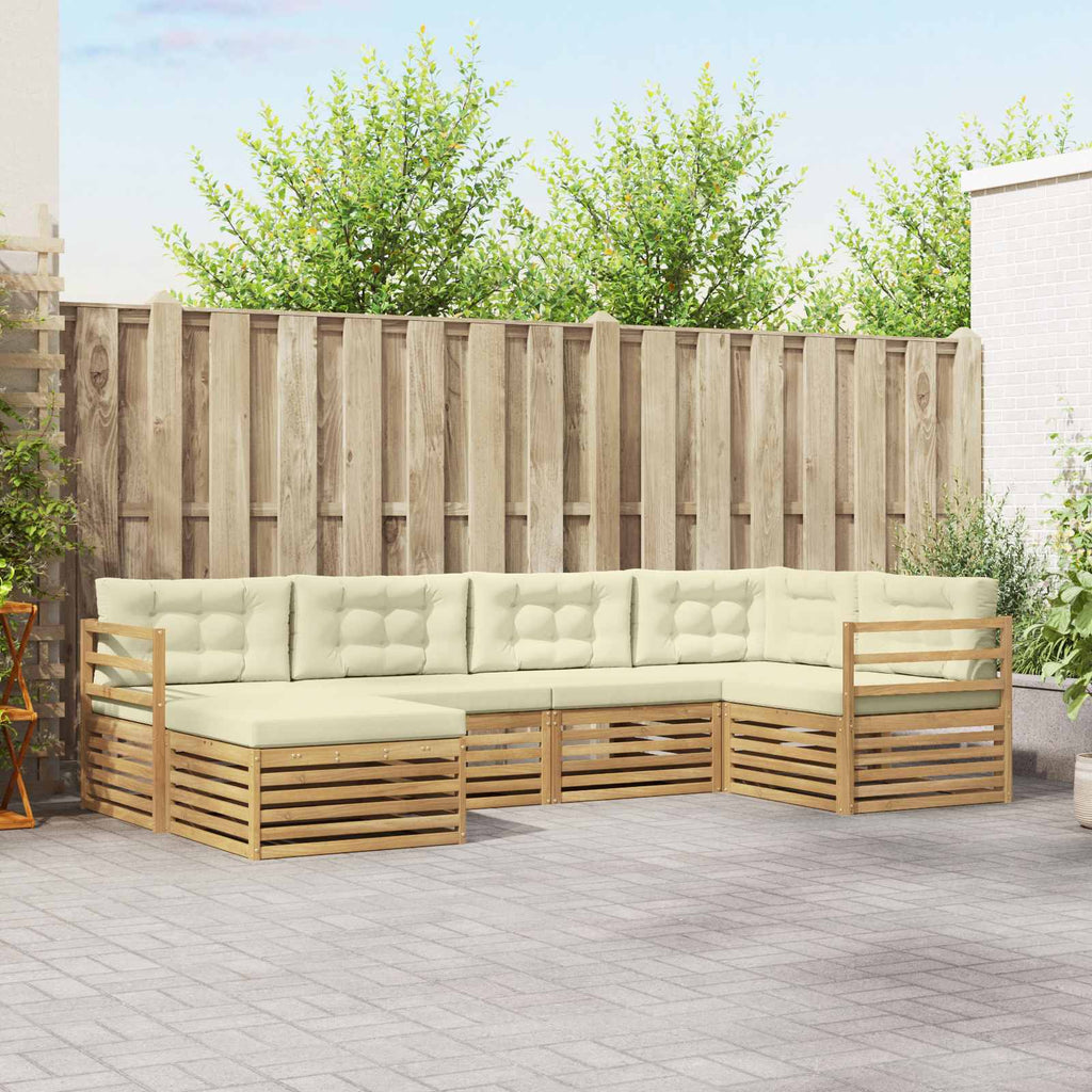 Outdoor-Sofagarnitur mit Kissen 6 pcs Weiß und Creme Polyester