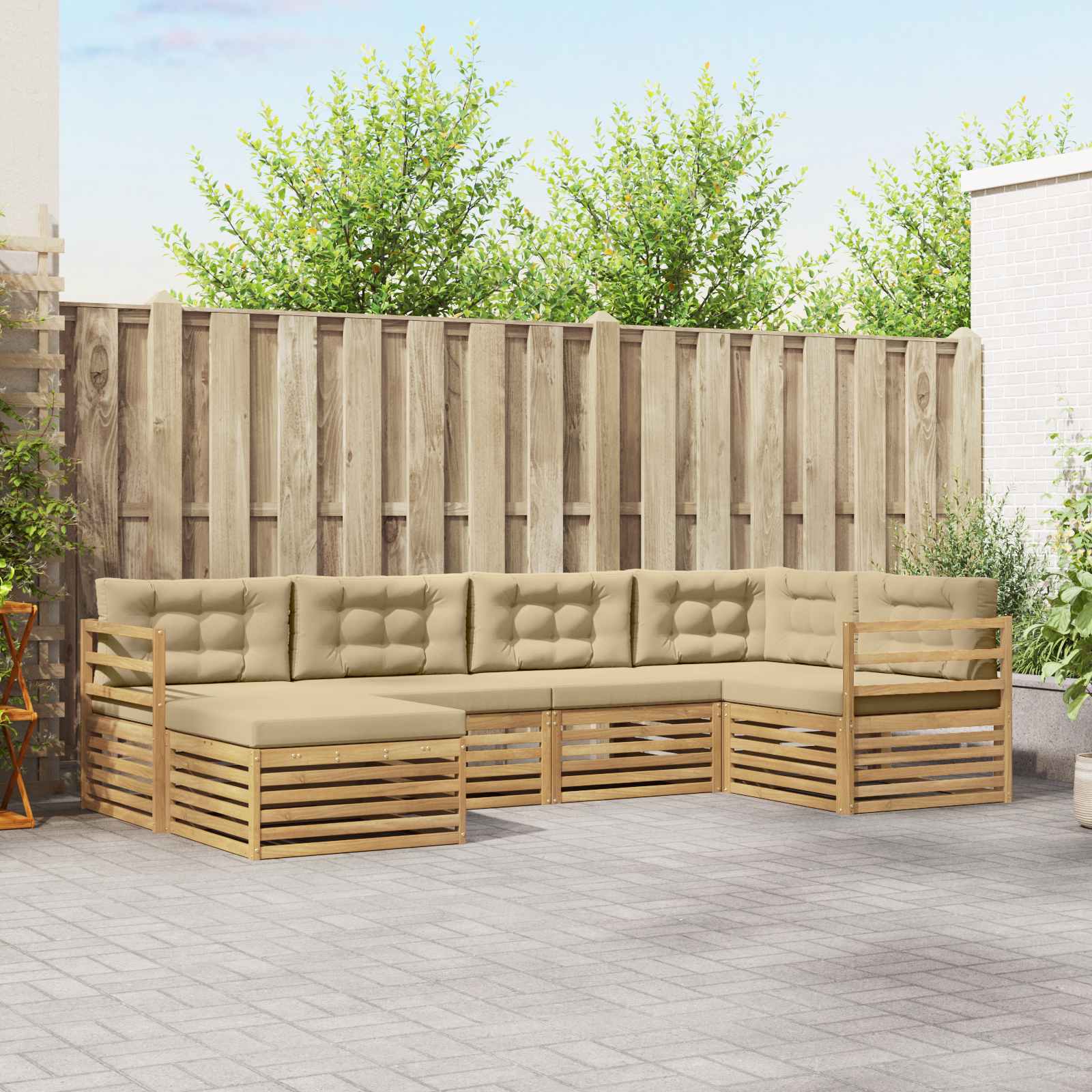 Outdoor-Sofagarnitur mit Kissen 6 pcs Weiß und Beige Polyester