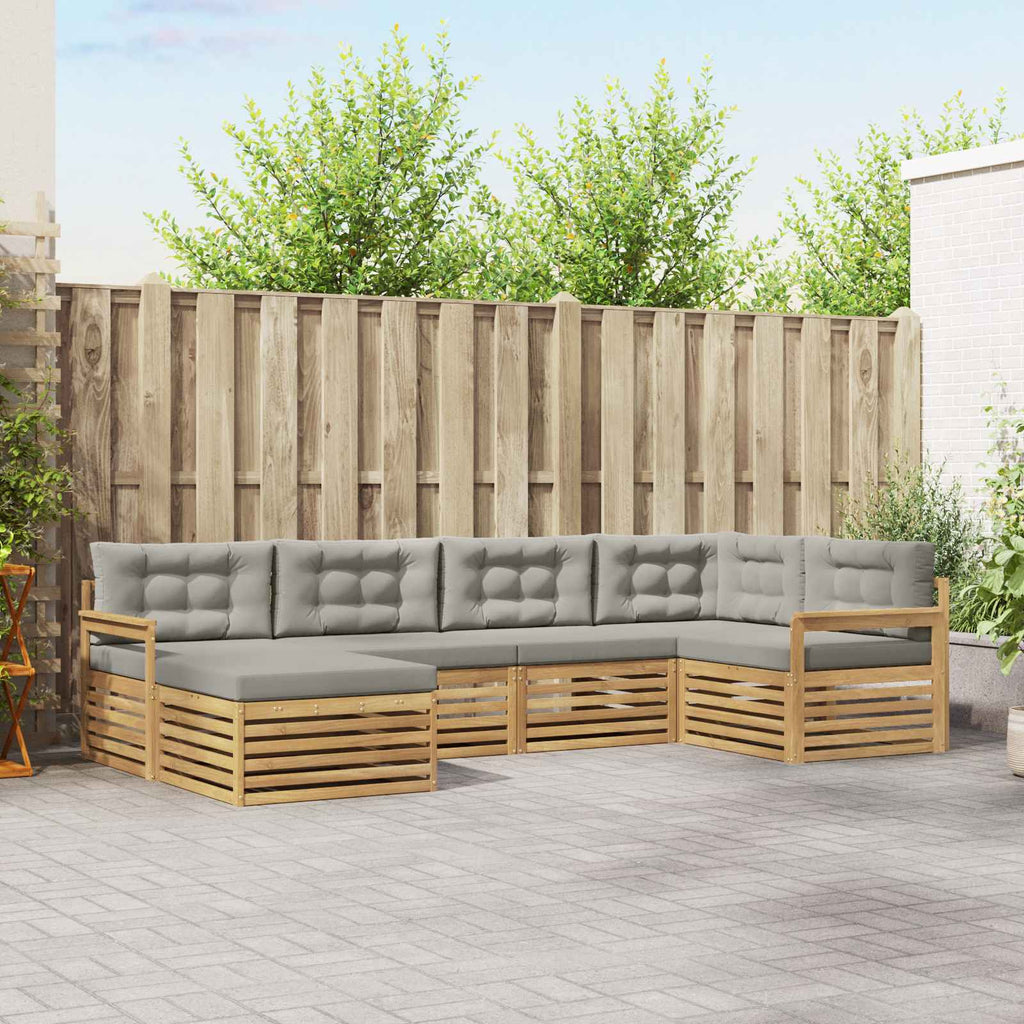 Outdoor-Sofagarnitur 6 pcs Weiß und Hellgrau Polyester