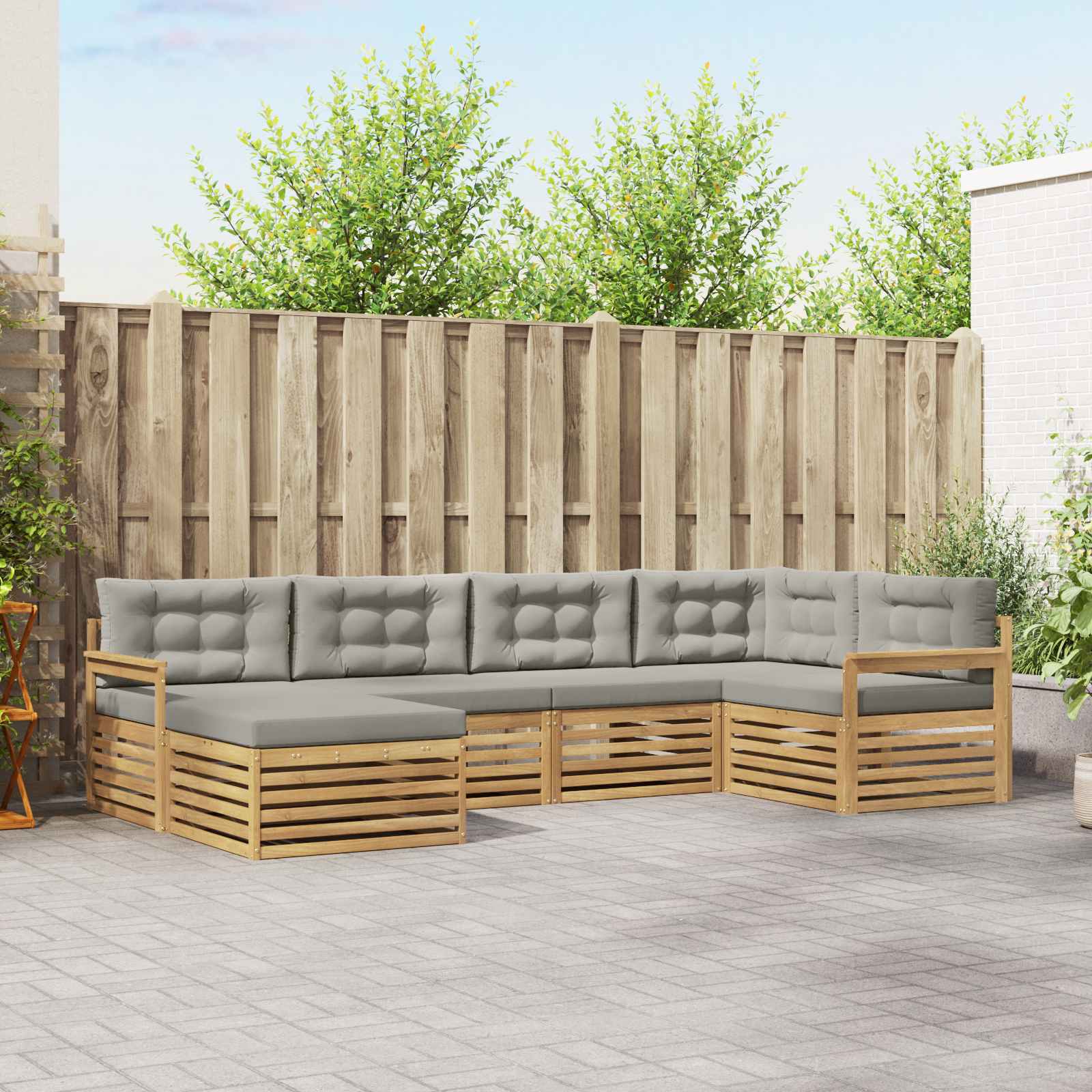 Outdoor-Sofagarnitur 6 pcs Weiß und Hellgrau Polyester