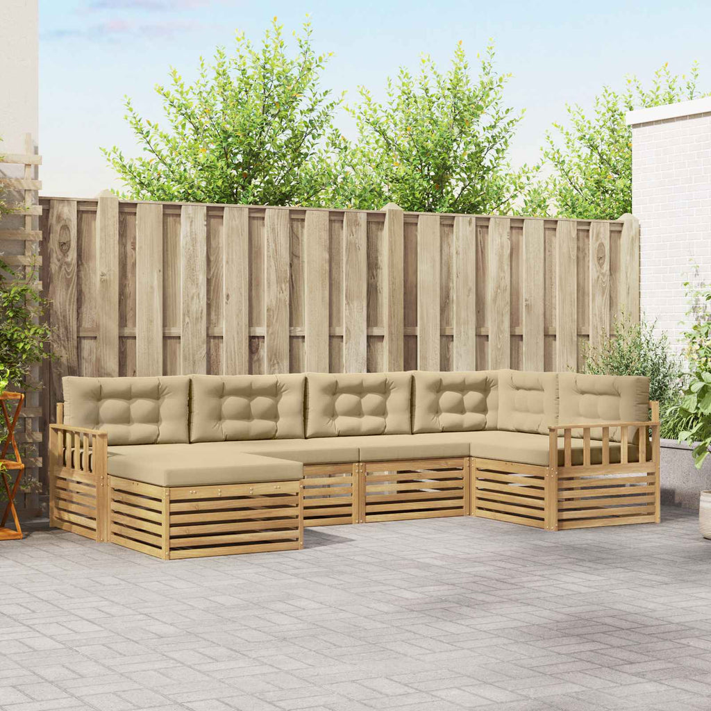 Outdoor-Sofagarnitur mit Kissen 6 pcs Weiß und Beige Polyester
