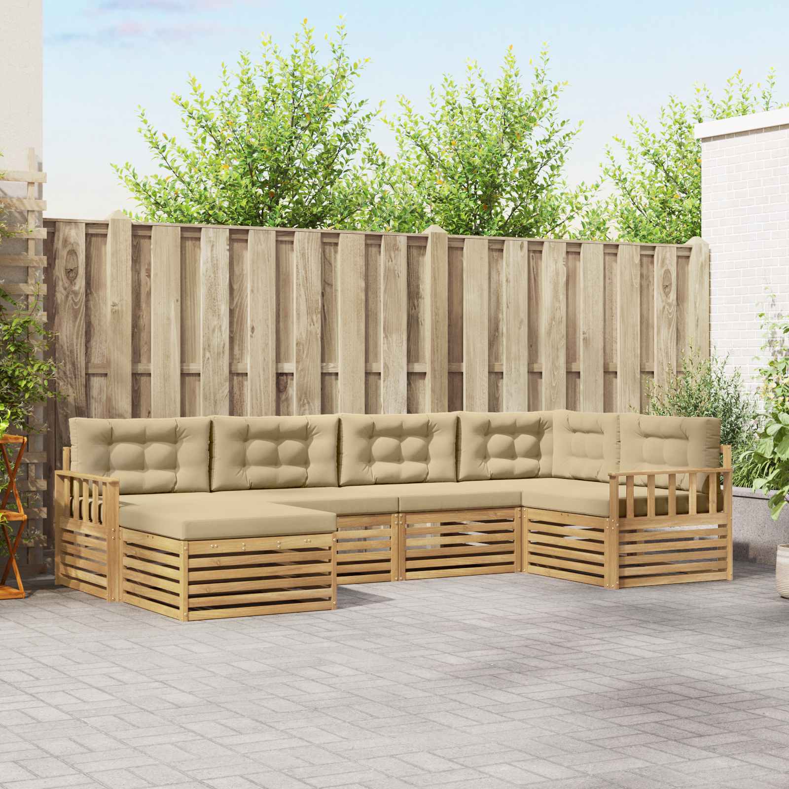 Outdoor-Sofagarnitur mit Kissen 6 pcs Weiß und Beige Polyester