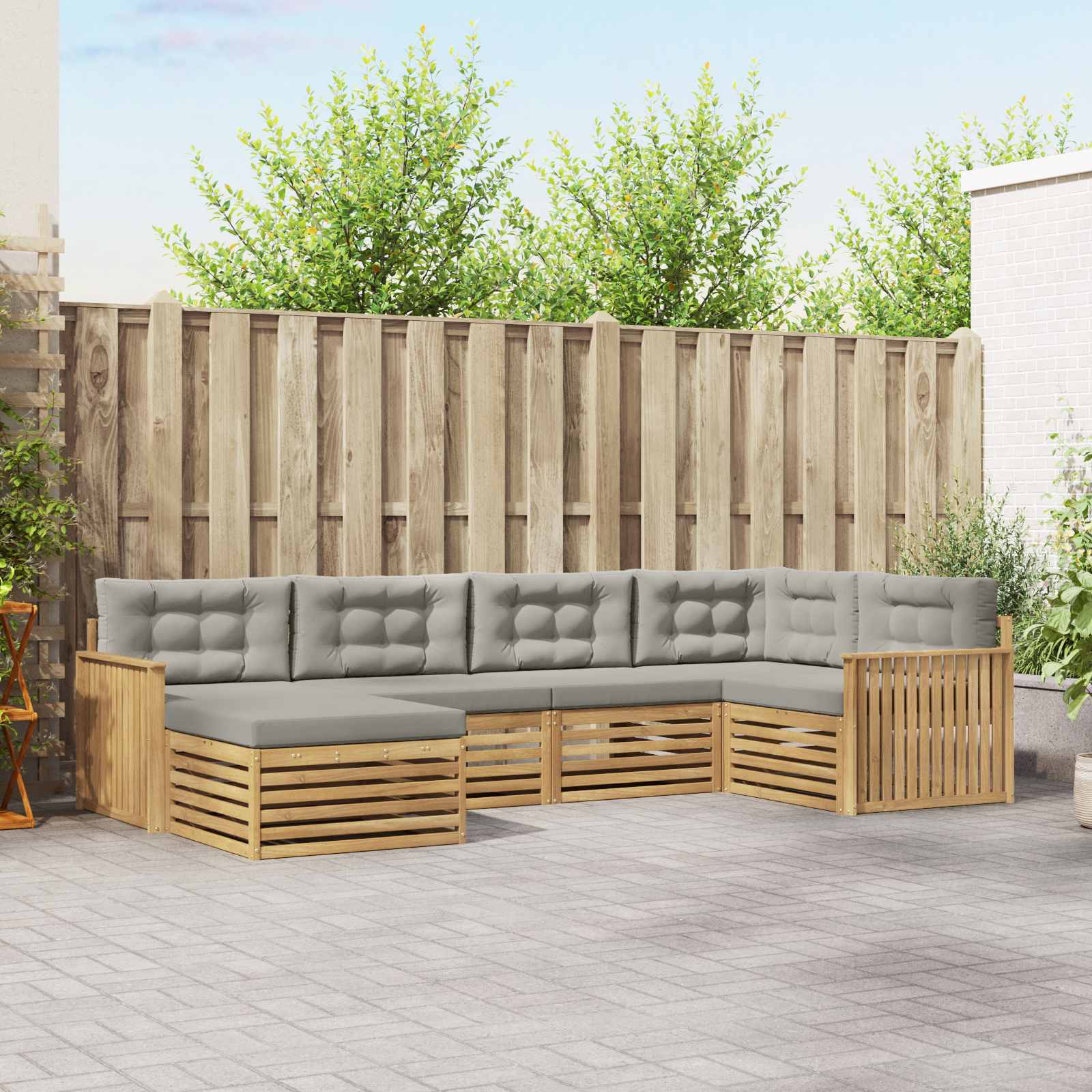 Outdoor-Sofagarnitur 6 pcs Weiß und Hellgrau