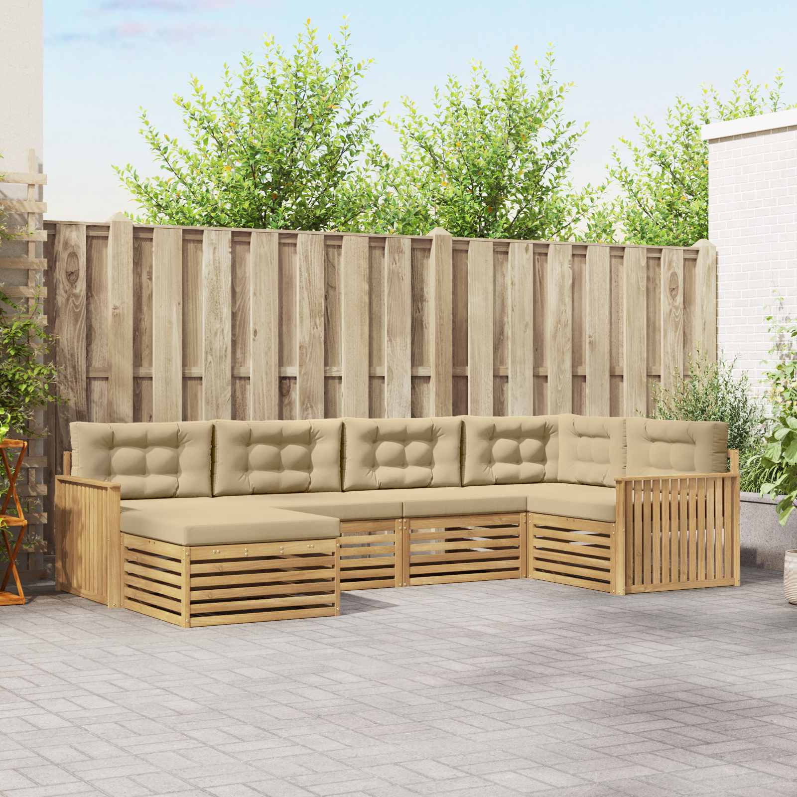Outdoor-Sofagarnitur 6 pcs Weiß und Beige 327 x 168,5 x 73 cm