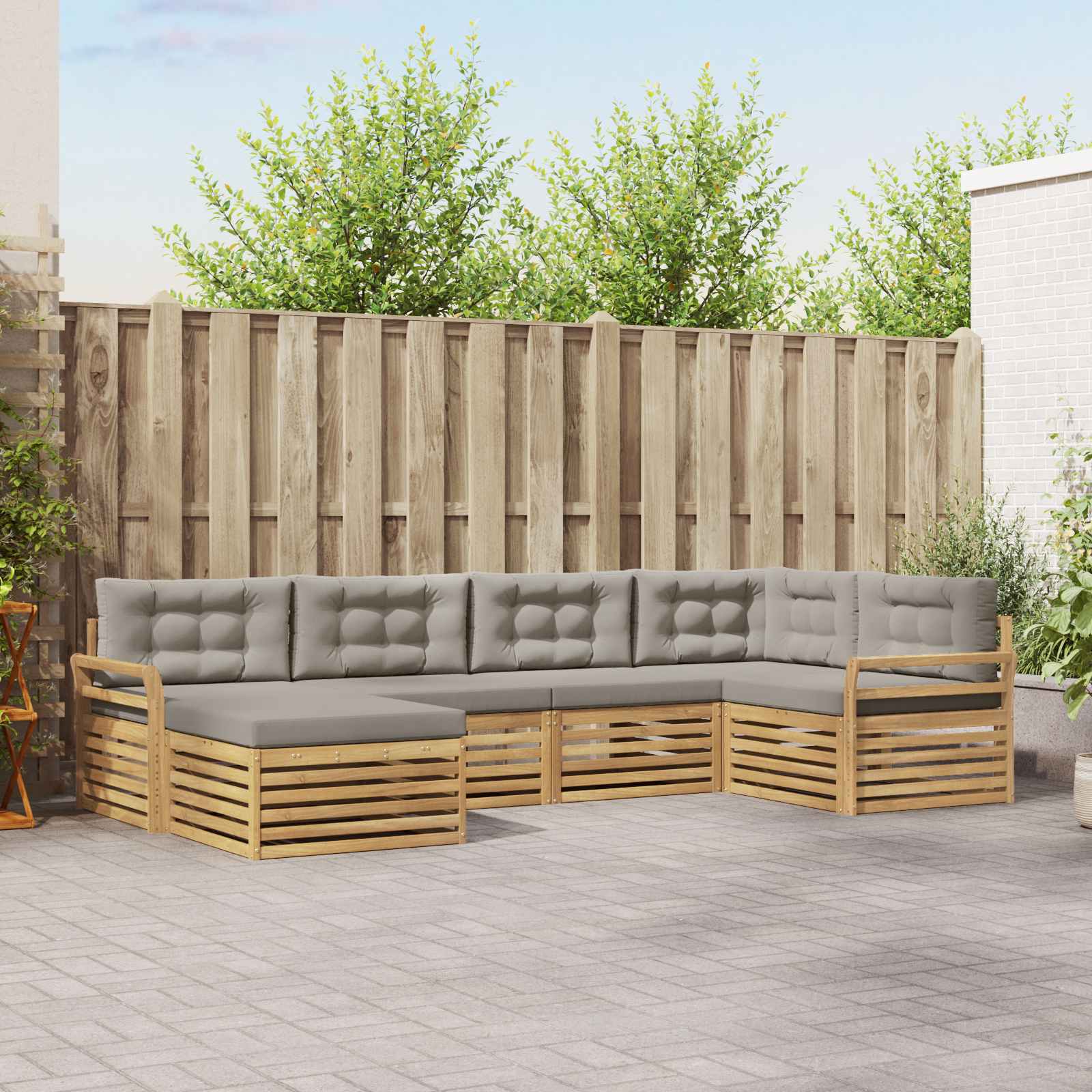 Outdoor-Sofagarnitur 6 pcs Weiß und Hellgrau