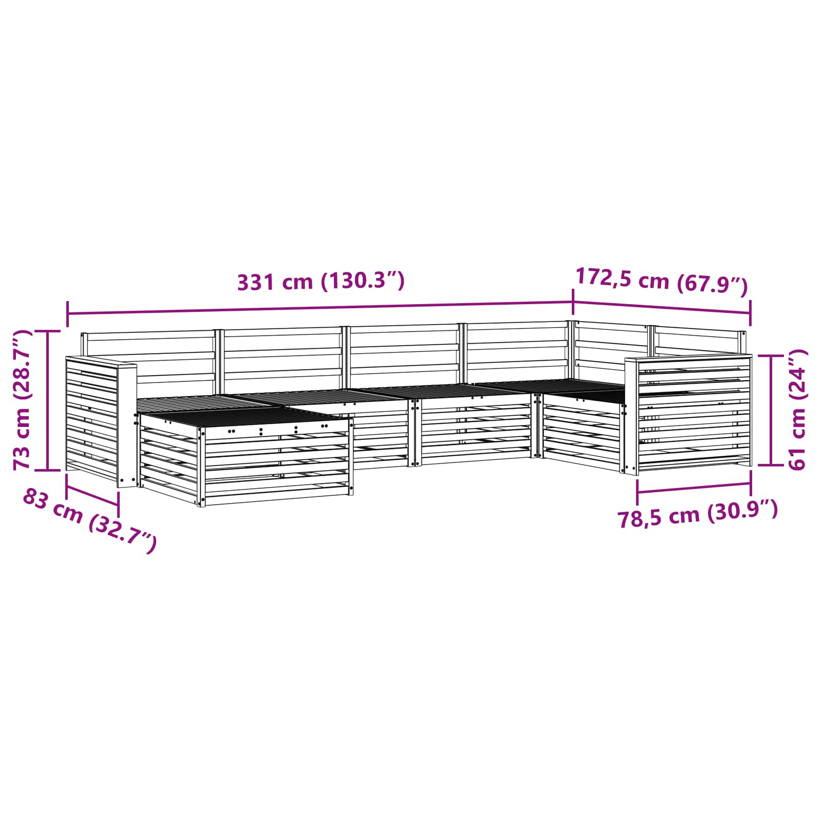 Outdoor-Sofagarnitur 6 pcs Weiß 331 x 172,5 x 73 cm