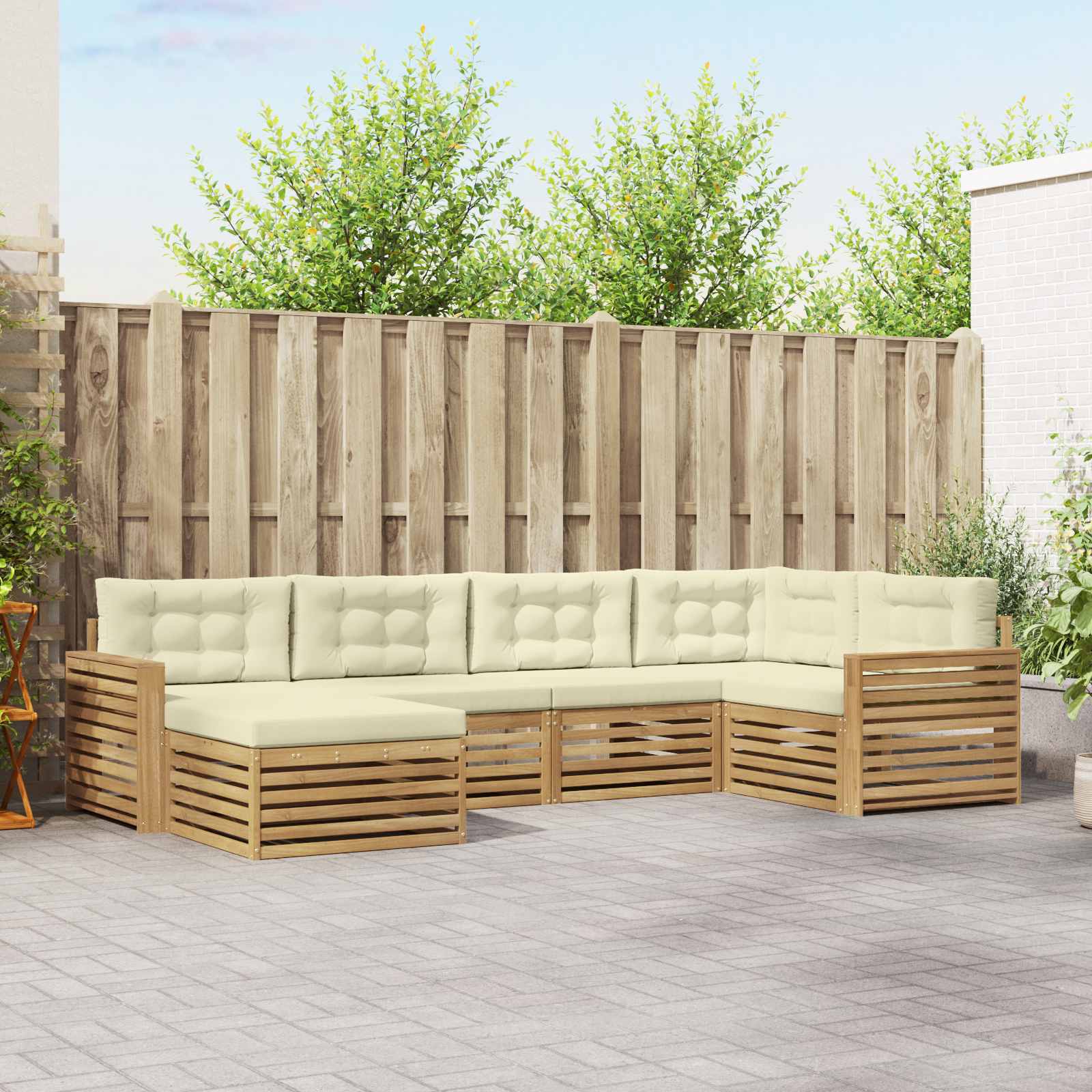 Outdoor-Sofagarnitur 6 pcs Weiß und Creme 331 x 172,5 x 73 cm