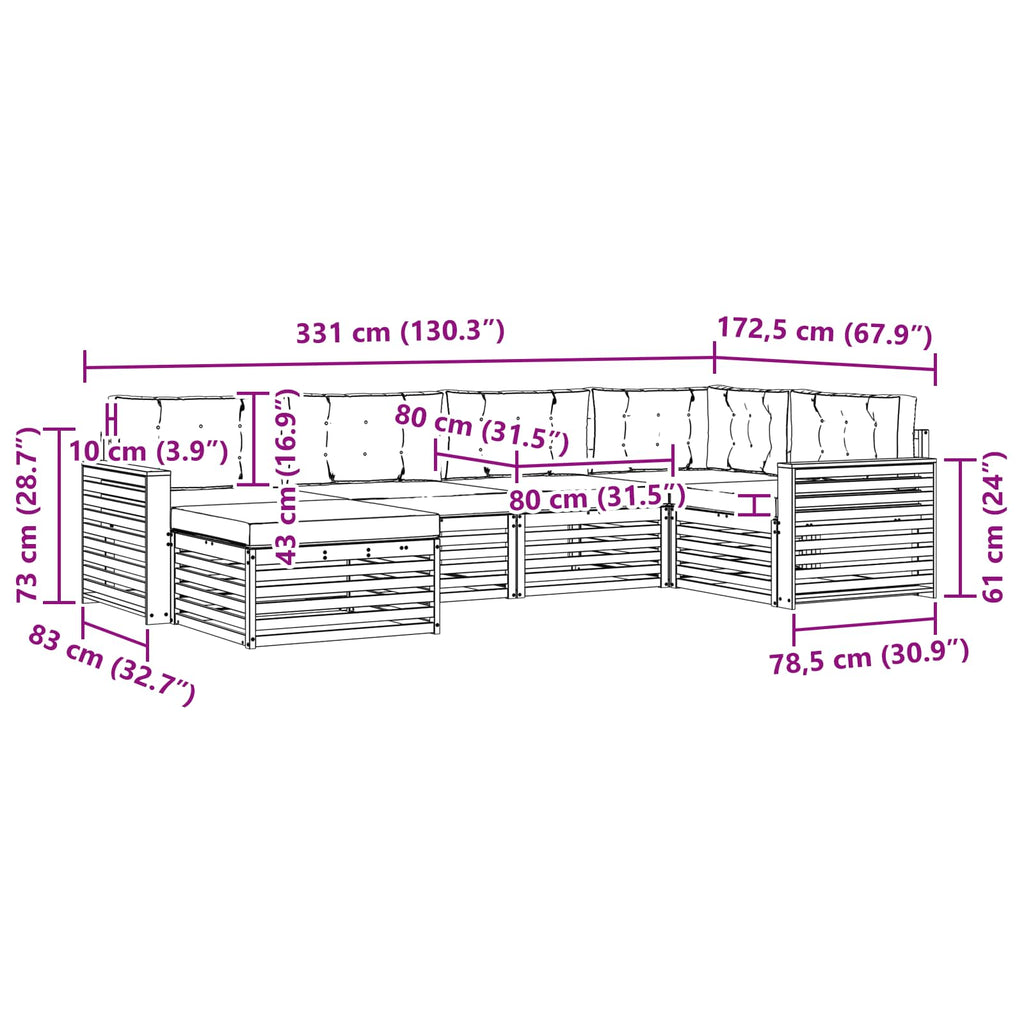 Outdoor-Sofagarnitur 6 pcs Weiß und Creme 331 x 172,5 x 73 cm