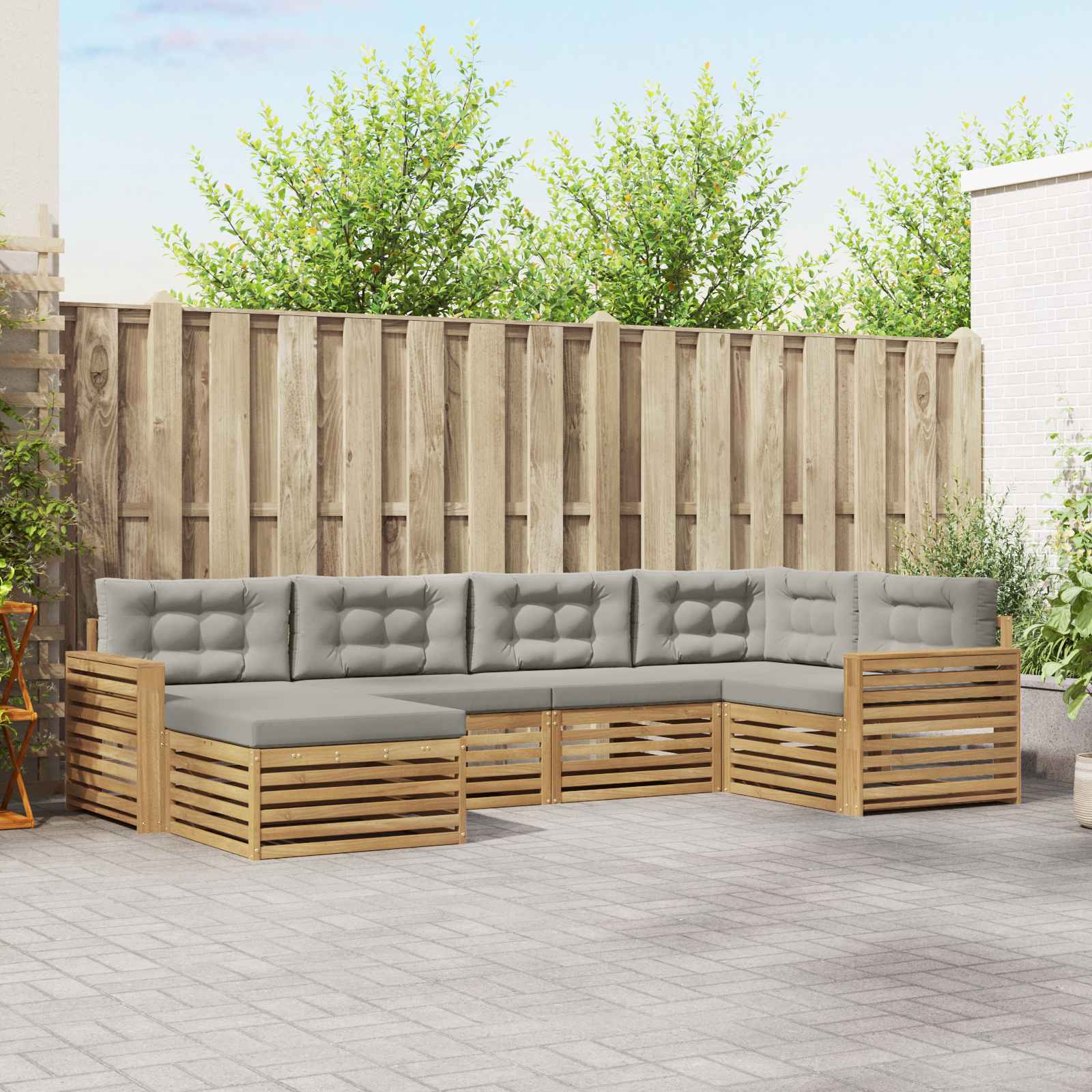 Outdoor-Sofagarnitur 6 pcs Weiß und Hellgrau