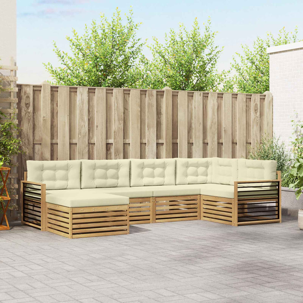 Outdoor-Sofagarnitur mit Kissen 6 pcs Weiß und Creme Polyester