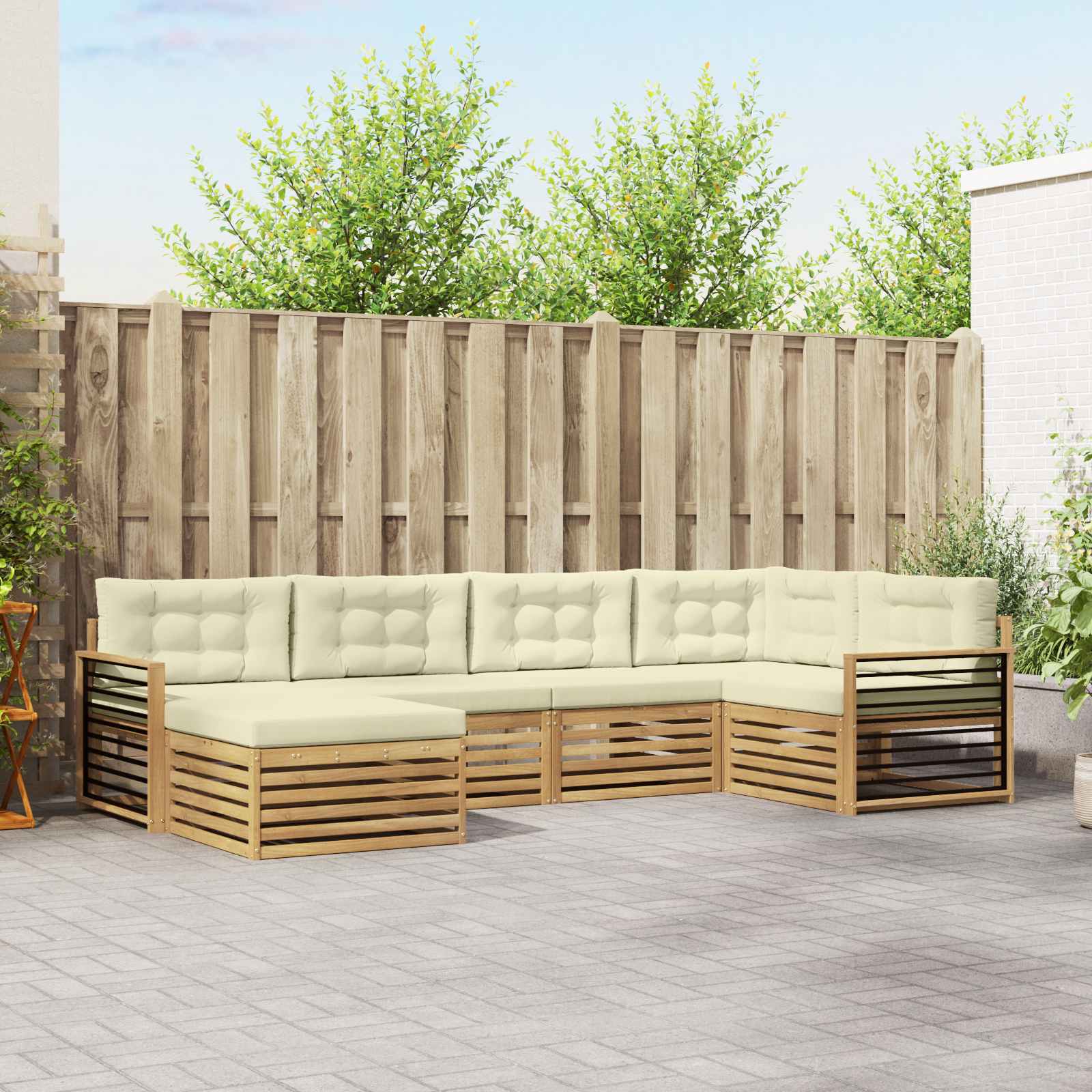 Outdoor-Sofagarnitur mit Kissen 6 pcs Weiß und Creme Polyester