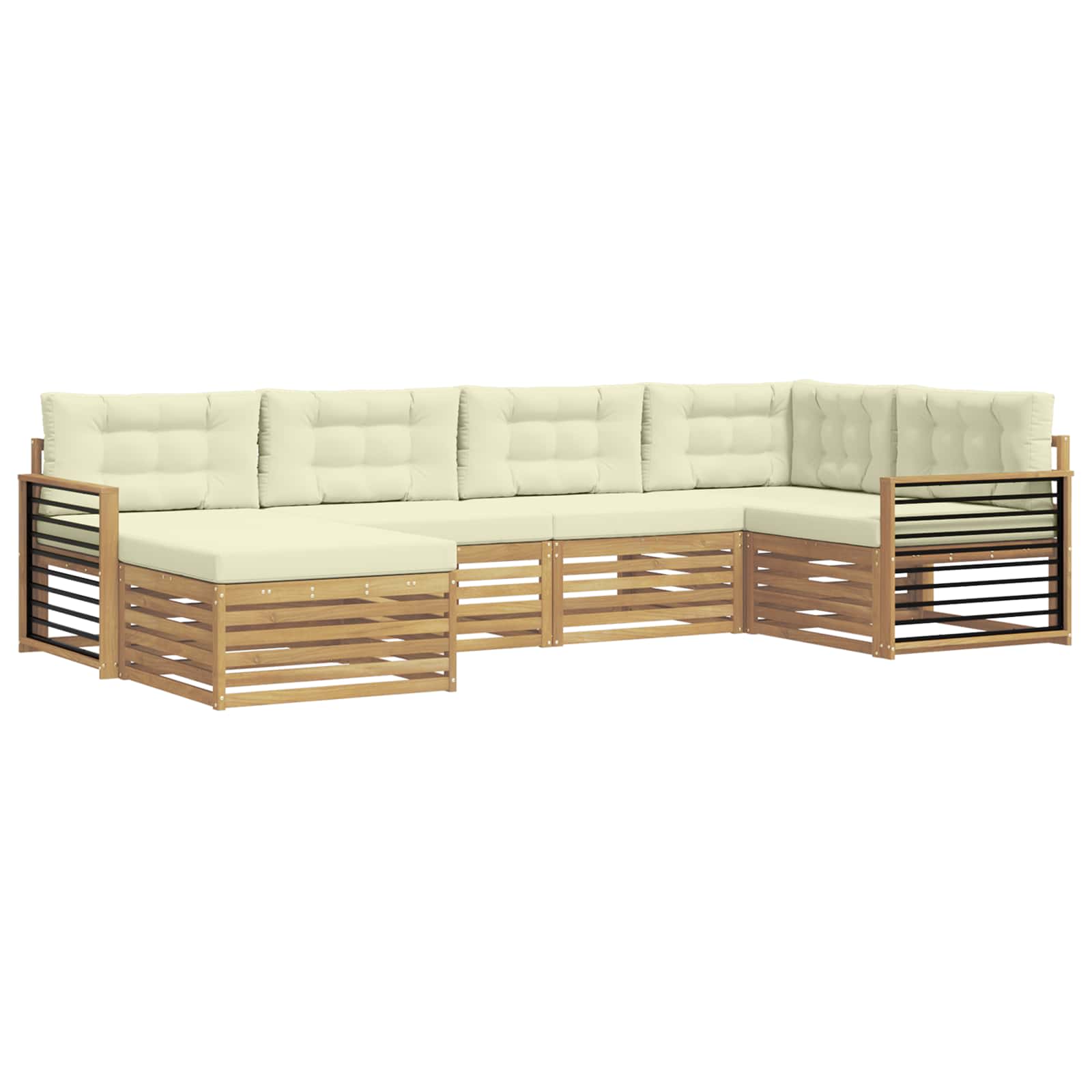 Outdoor-Sofagarnitur mit Kissen 6 pcs Weiß und Creme Polyester