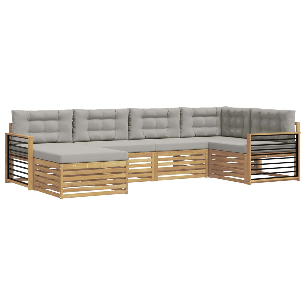 Outdoor-Sofagarnitur 6 pcs Weiß und Hellgrau Polyester