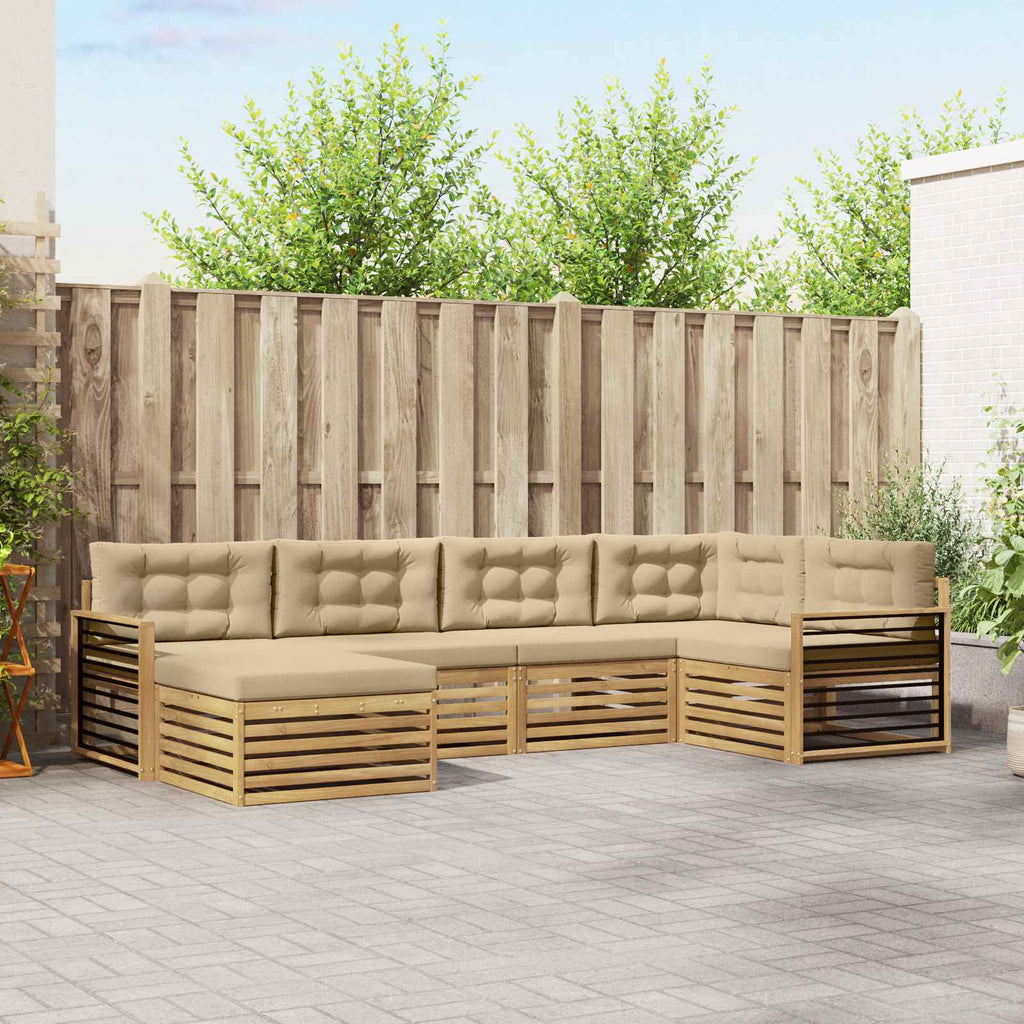 Outdoor-Sofagarnitur mit Kissen 6 pcs Weiß und Beige Polyester