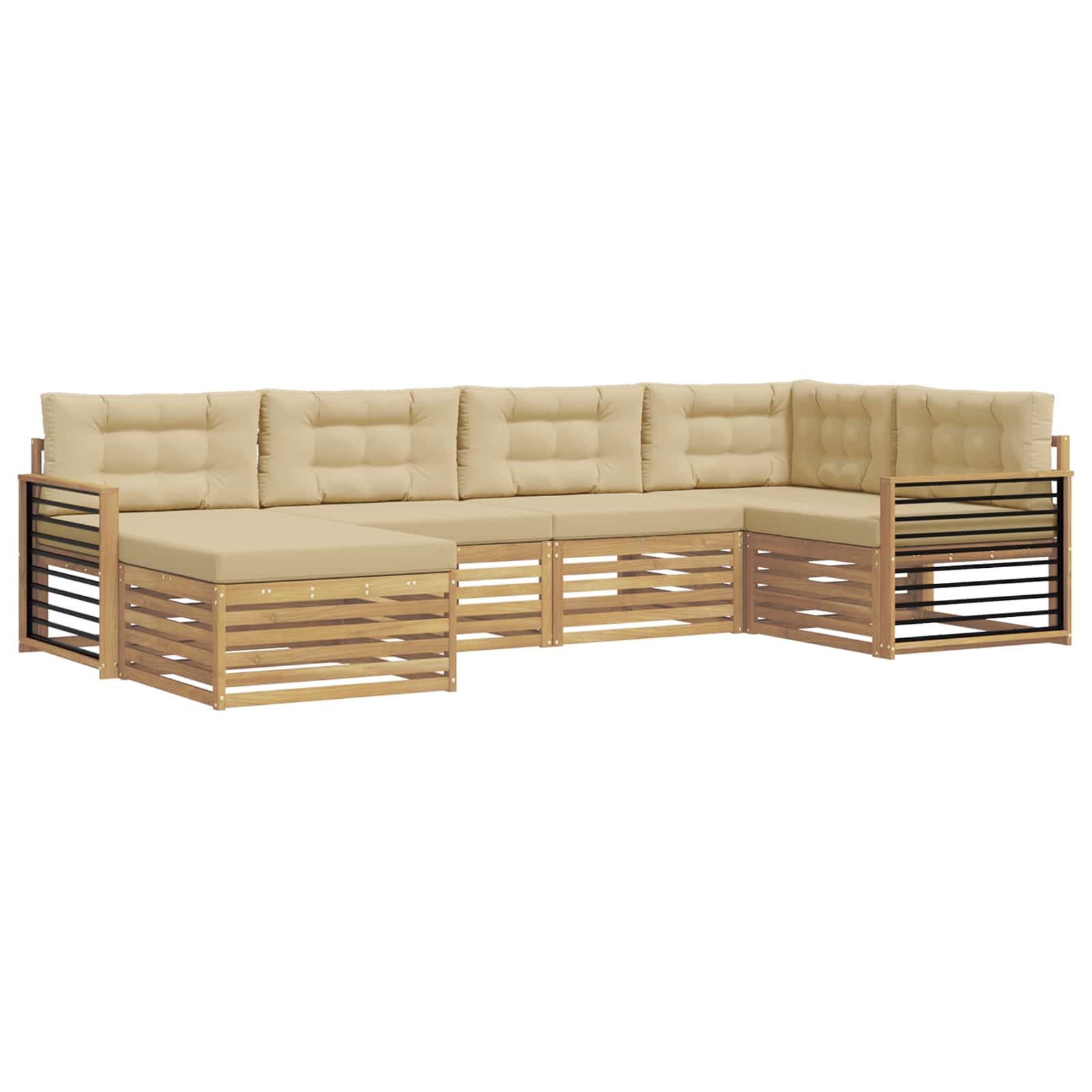 Outdoor-Sofagarnitur mit Kissen 6 pcs Weiß und Beige Polyester