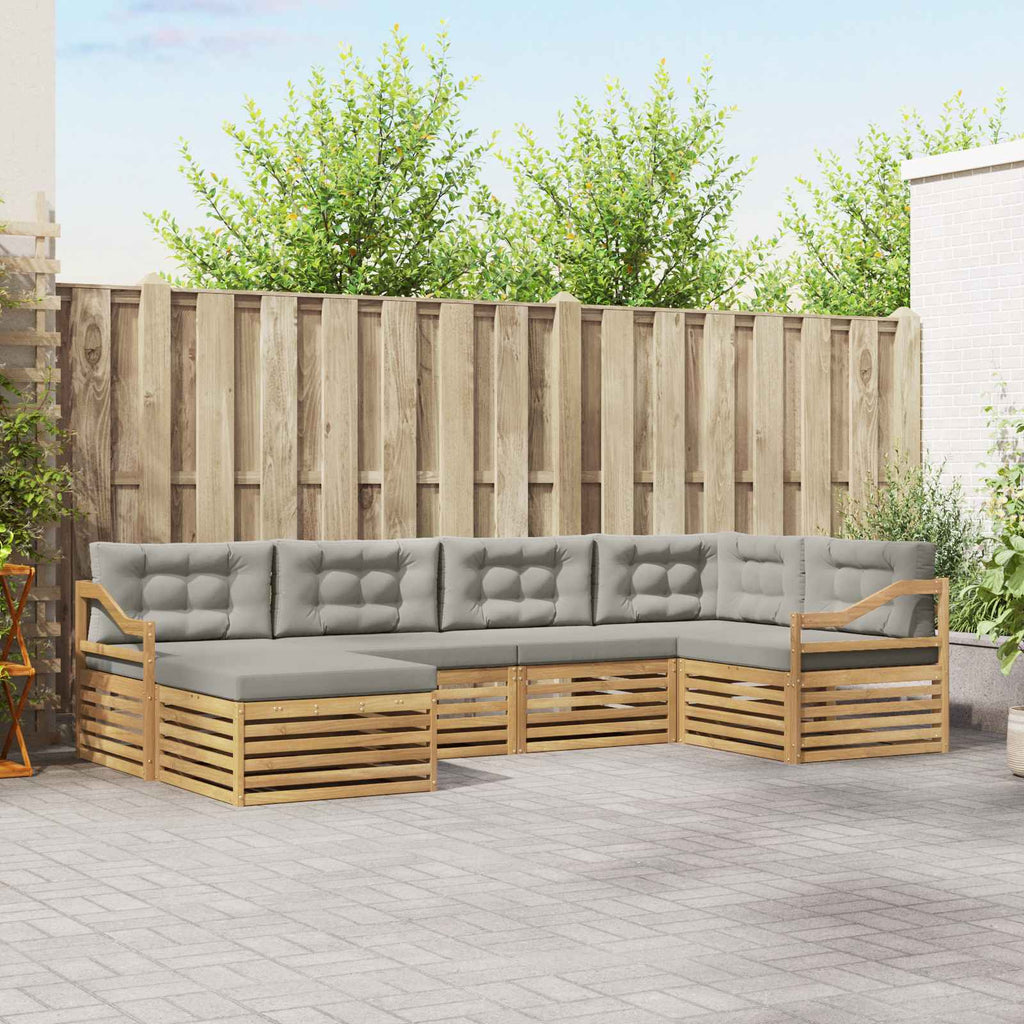 Outdoor-Sofagarnitur 6 pcs Weiß und Hellgrau Polyester