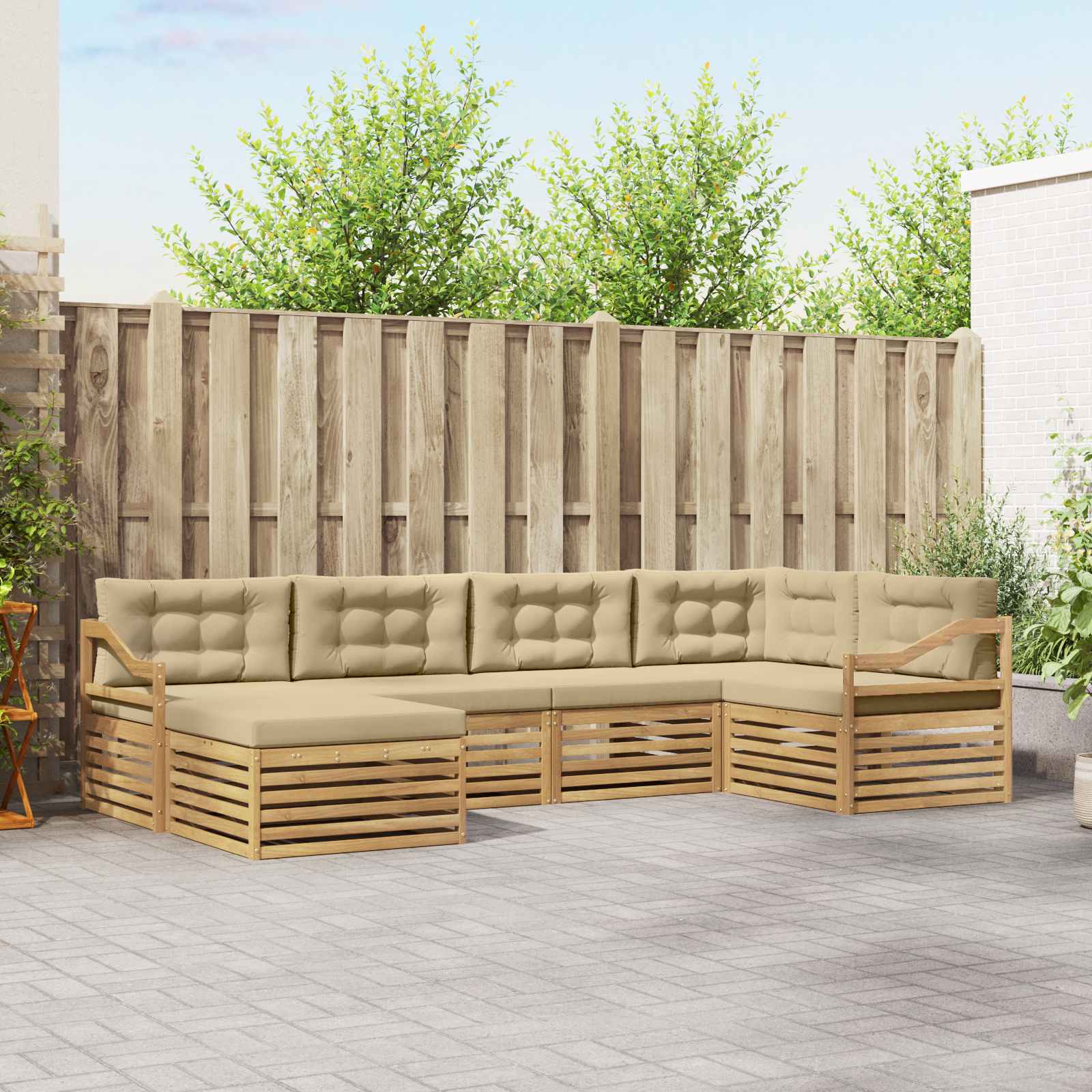 Outdoor-Sofagarnitur mit Kissen 6 pcs Weiß und Beige Polyester