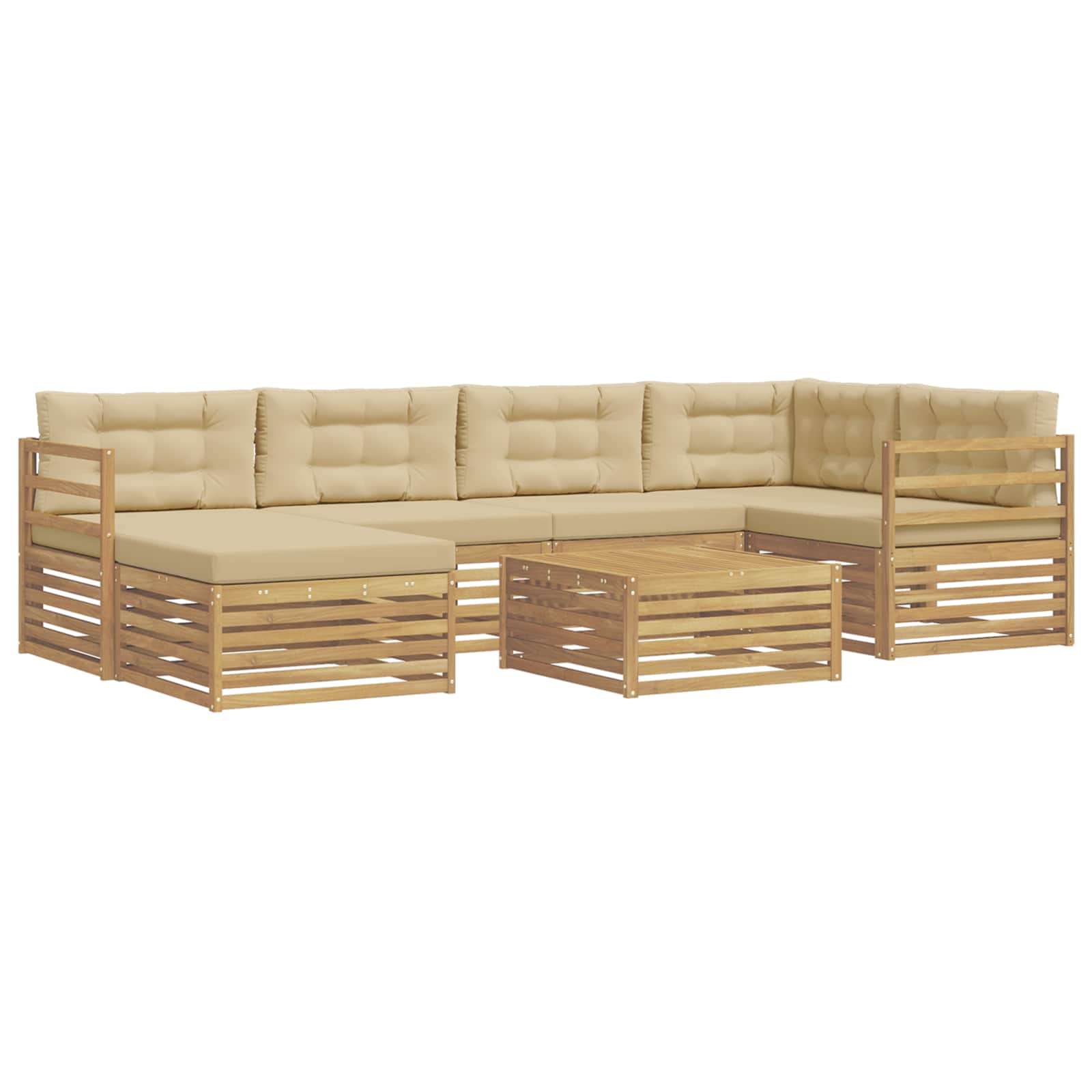 Outdoor-Sofagarnitur mit Kissen 7 pcs Weiß und Beige