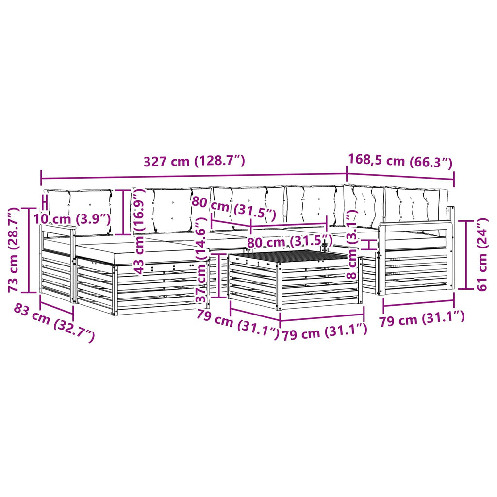 Outdoor-Sofagarnitur mit Kissen 7 pcs Weiß und Creme
