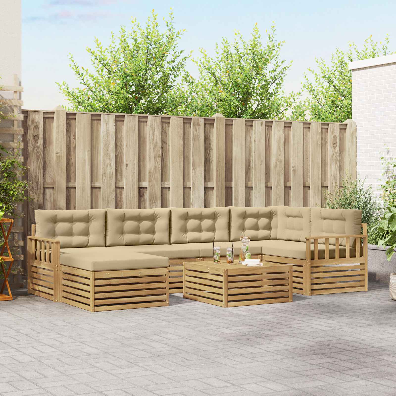 Outdoor-Sofagarnitur mit Kissen 7 pcs Weiß und Beige