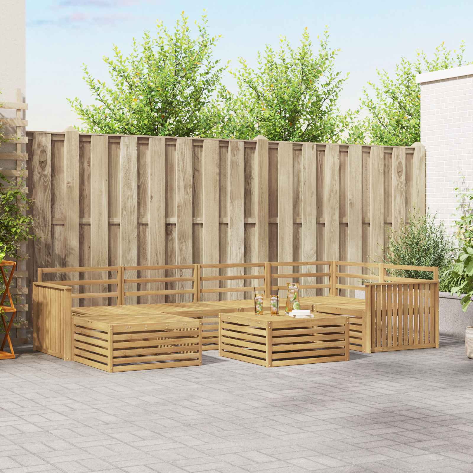Outdoor-Sofagarnitur 7 pcs Weiß Massivholz Akazie