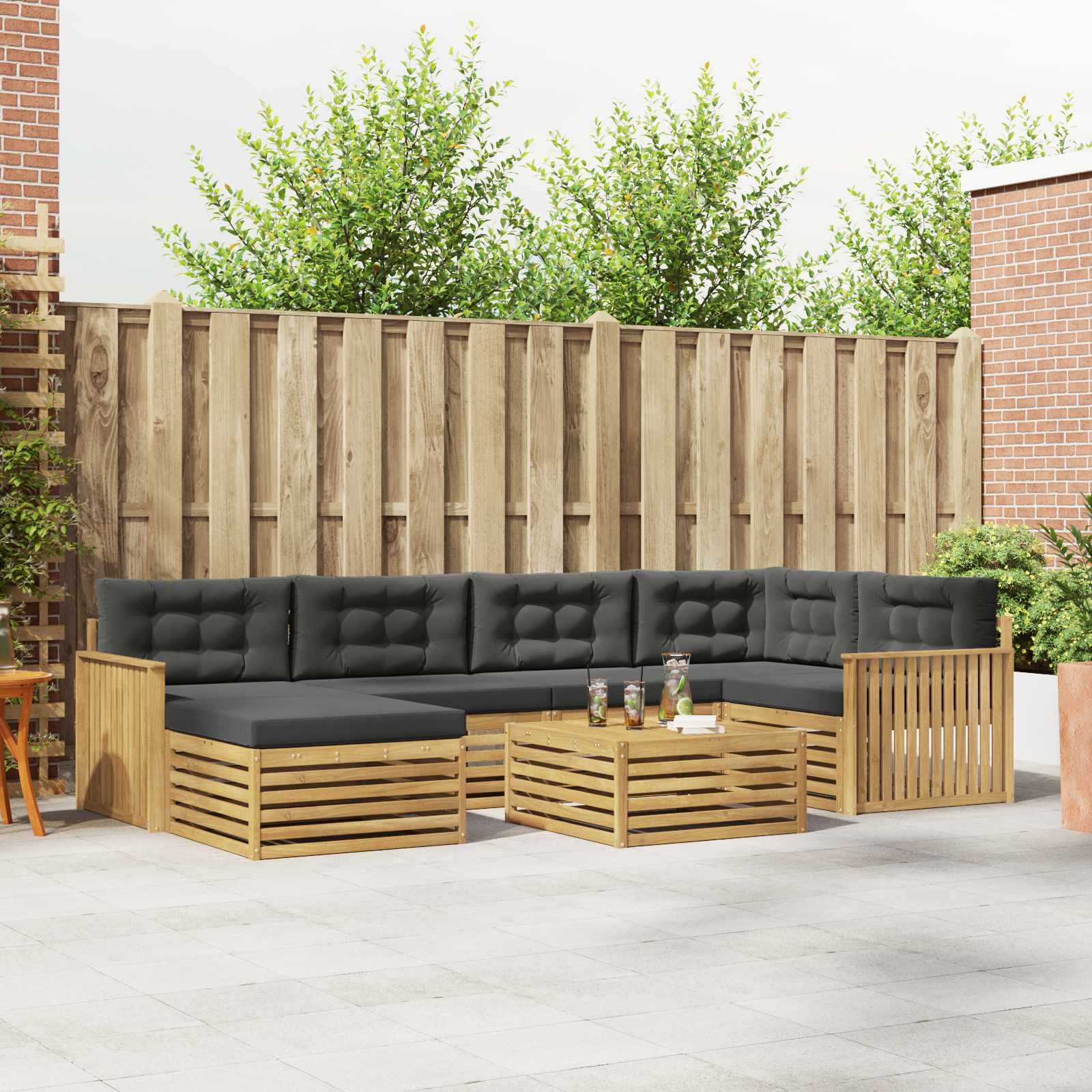 Outdoor-Sofagarnitur mit Kissen 7 pcs Weiß und Anthrazit