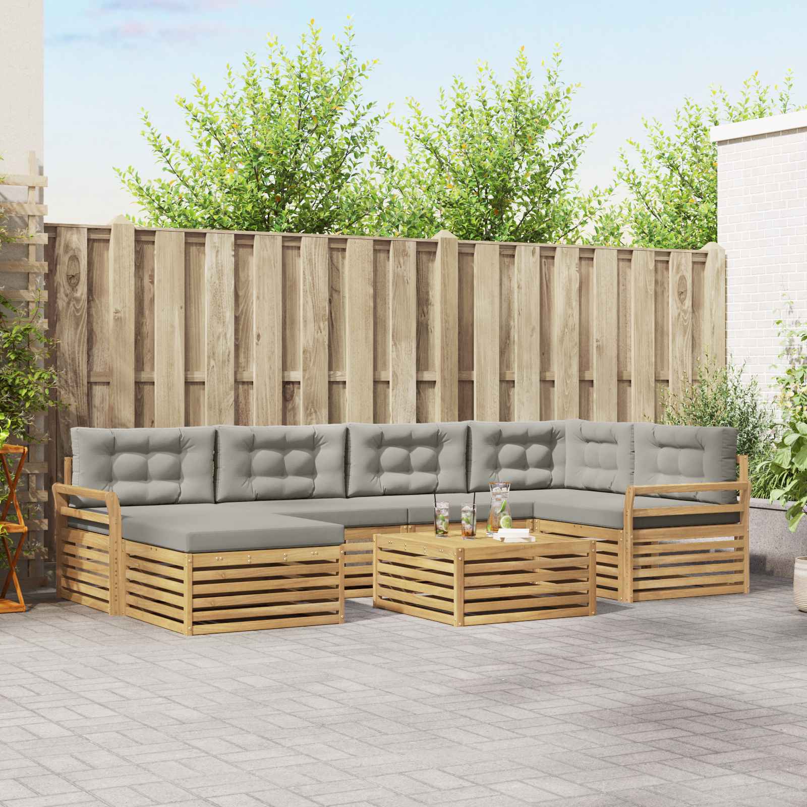 Outdoor-Sofagarnitur mit Kissen 7 pcs Weiß und Hellgrau