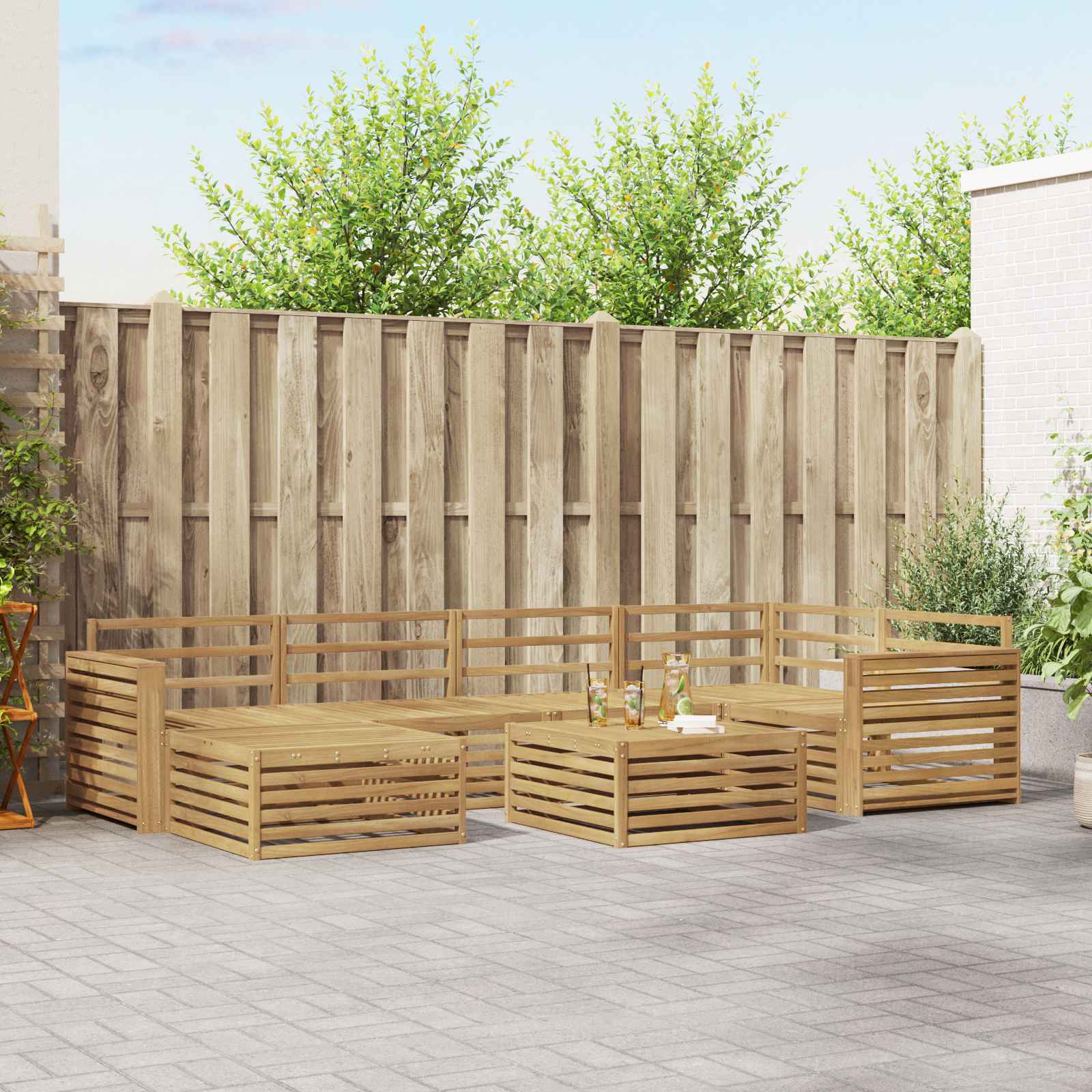 Outdoor-Sofagarnitur 7 pcs Weiß Massivholz Akazie