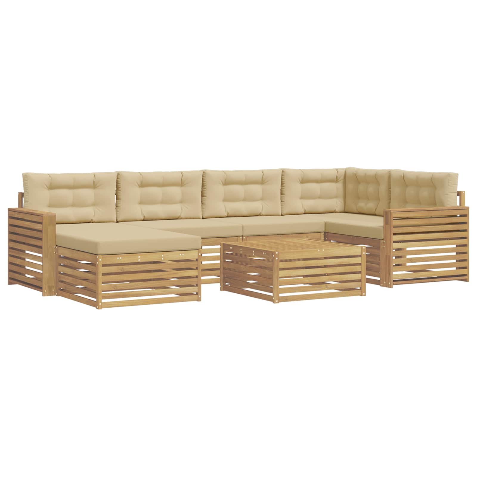 Outdoor-Sofagarnitur mit Kissen 7 pcs Weiß und Beige