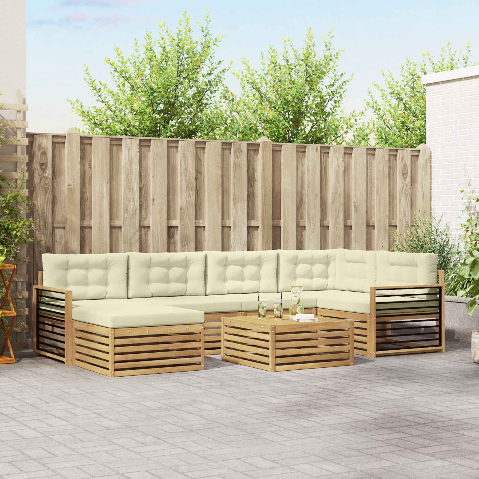 Outdoor-Sofagarnitur mit Kissen 7 pcs Weiß und Creme