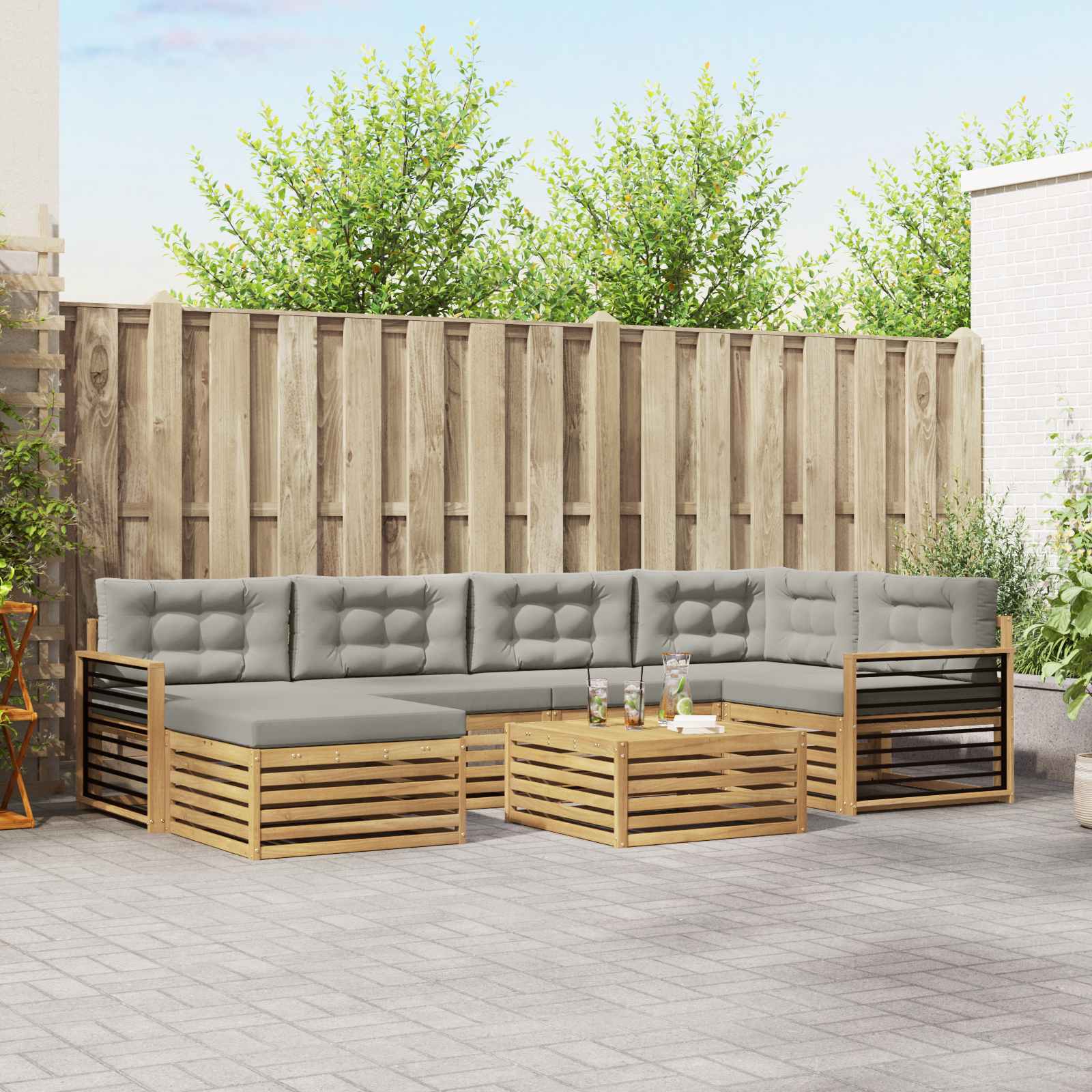 Outdoor-Sofagarnitur mit Kissen 7 pcs Weiß und Hellgrau
