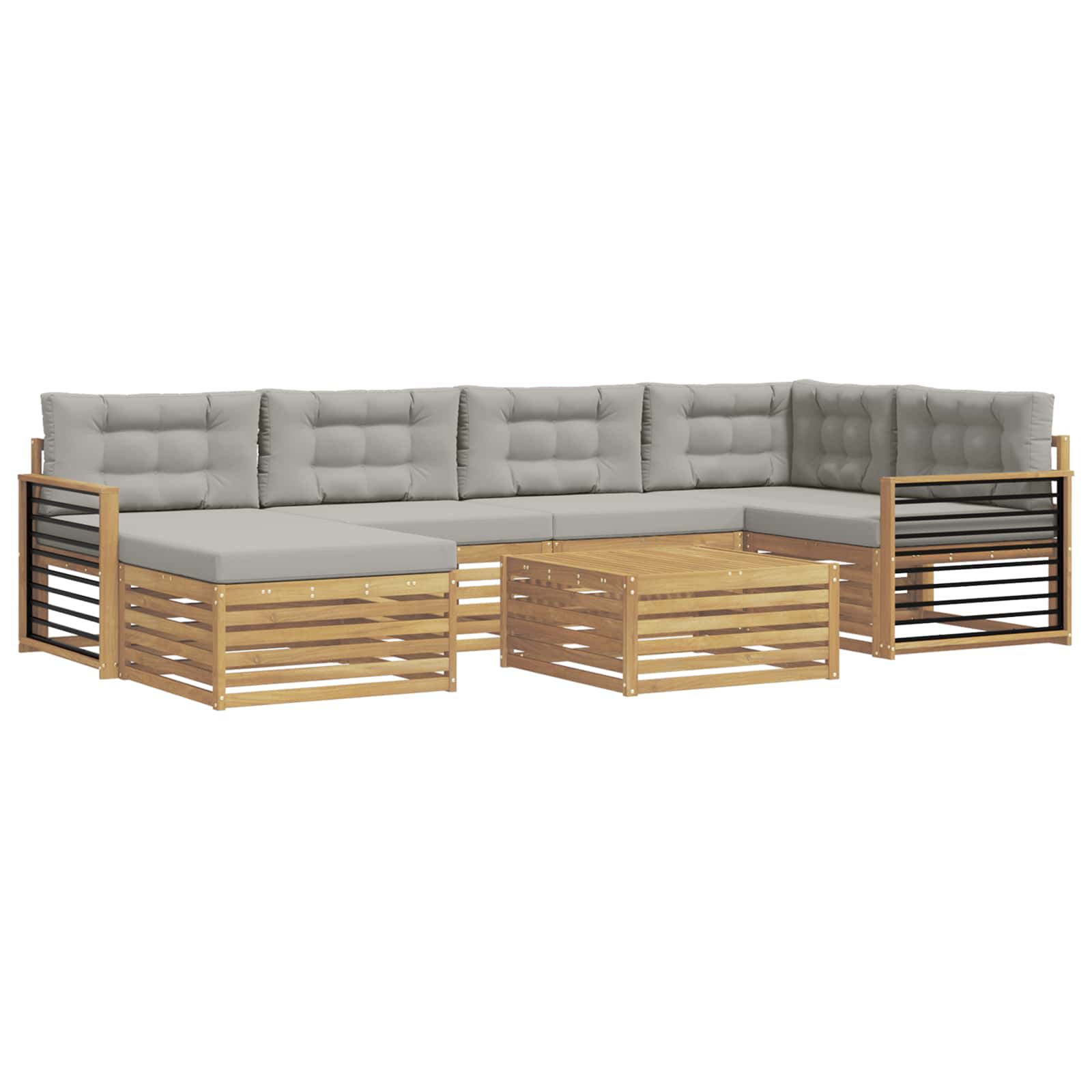 Outdoor-Sofagarnitur mit Kissen 7 pcs Weiß und Hellgrau