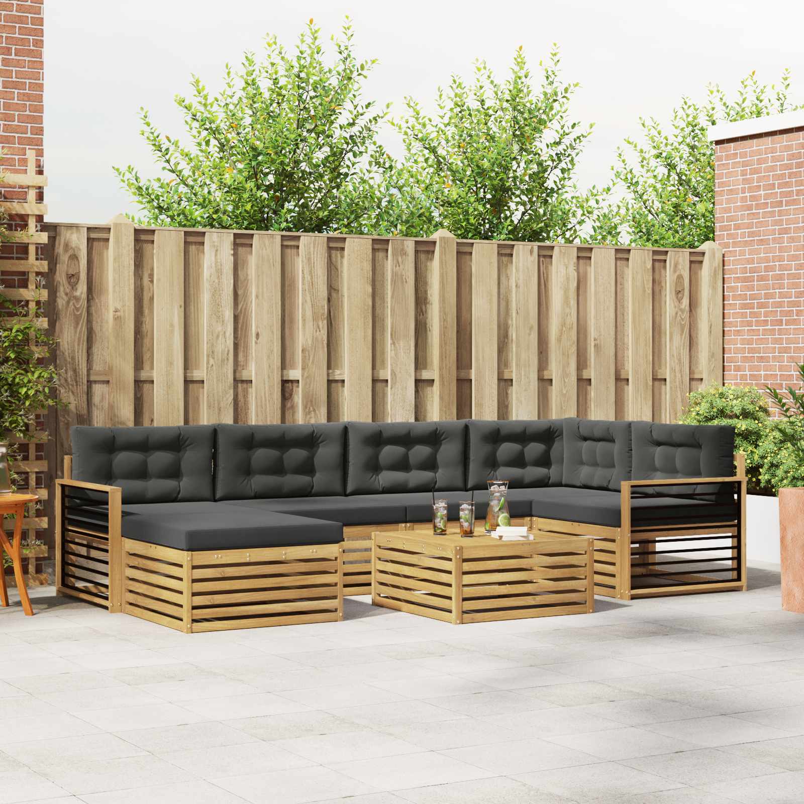 Outdoor-Sofagarnitur mit Kissen 7 pcs Weiß und Anthrazit
