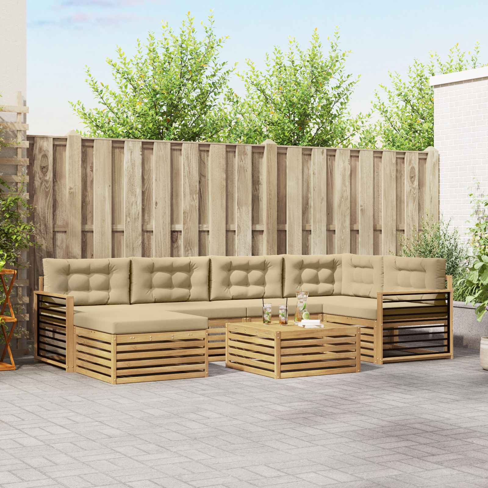 Outdoor-Sofagarnitur mit Kissen 7 pcs Weiß und Beige