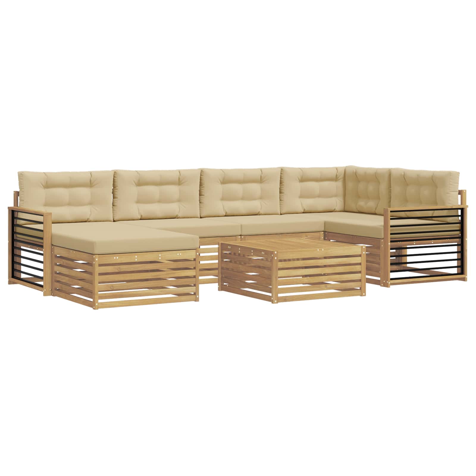 Outdoor-Sofagarnitur mit Kissen 7 pcs Weiß und Beige