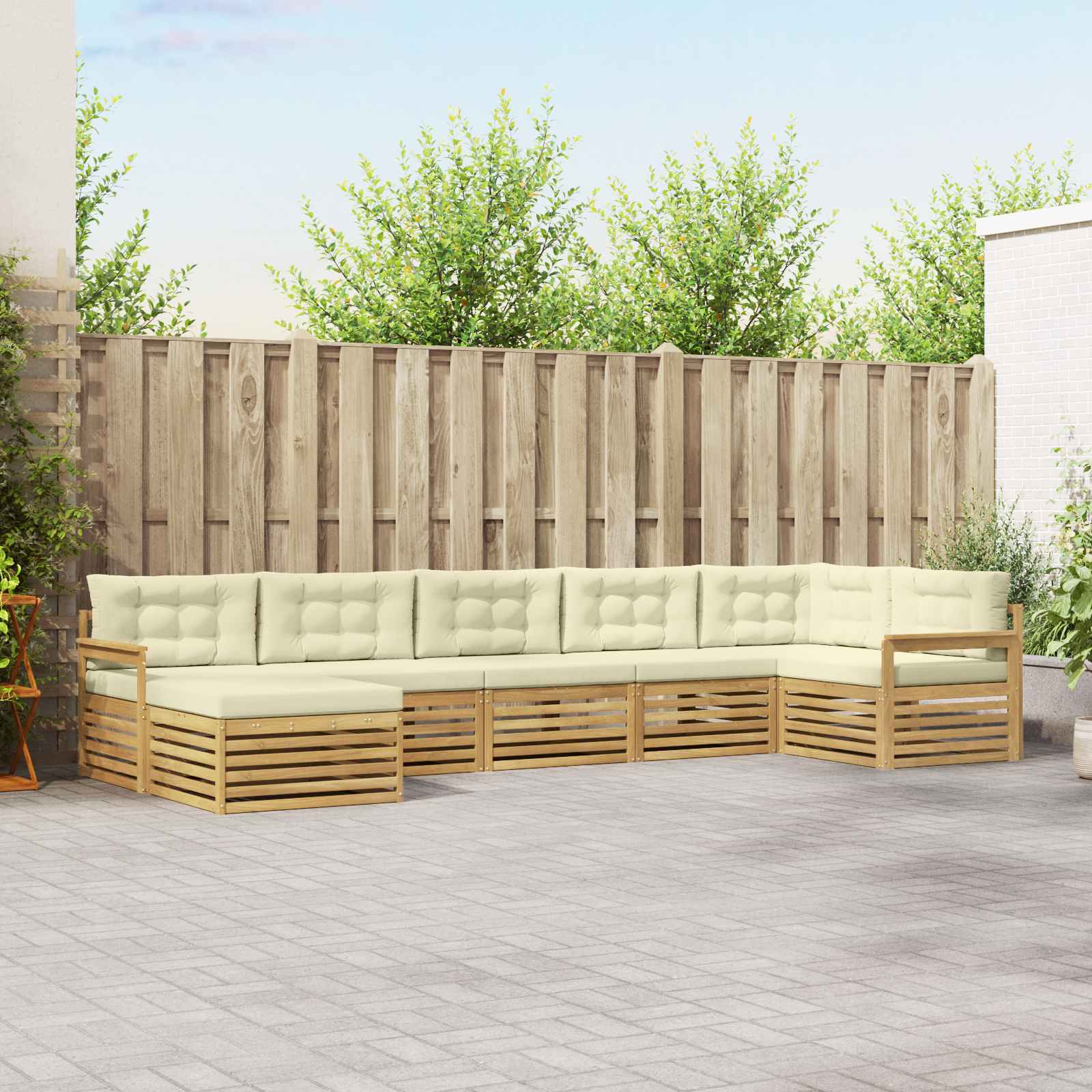 Outdoor-Sofagarnitur mit Kissen 7 pcs Weiß und Creme