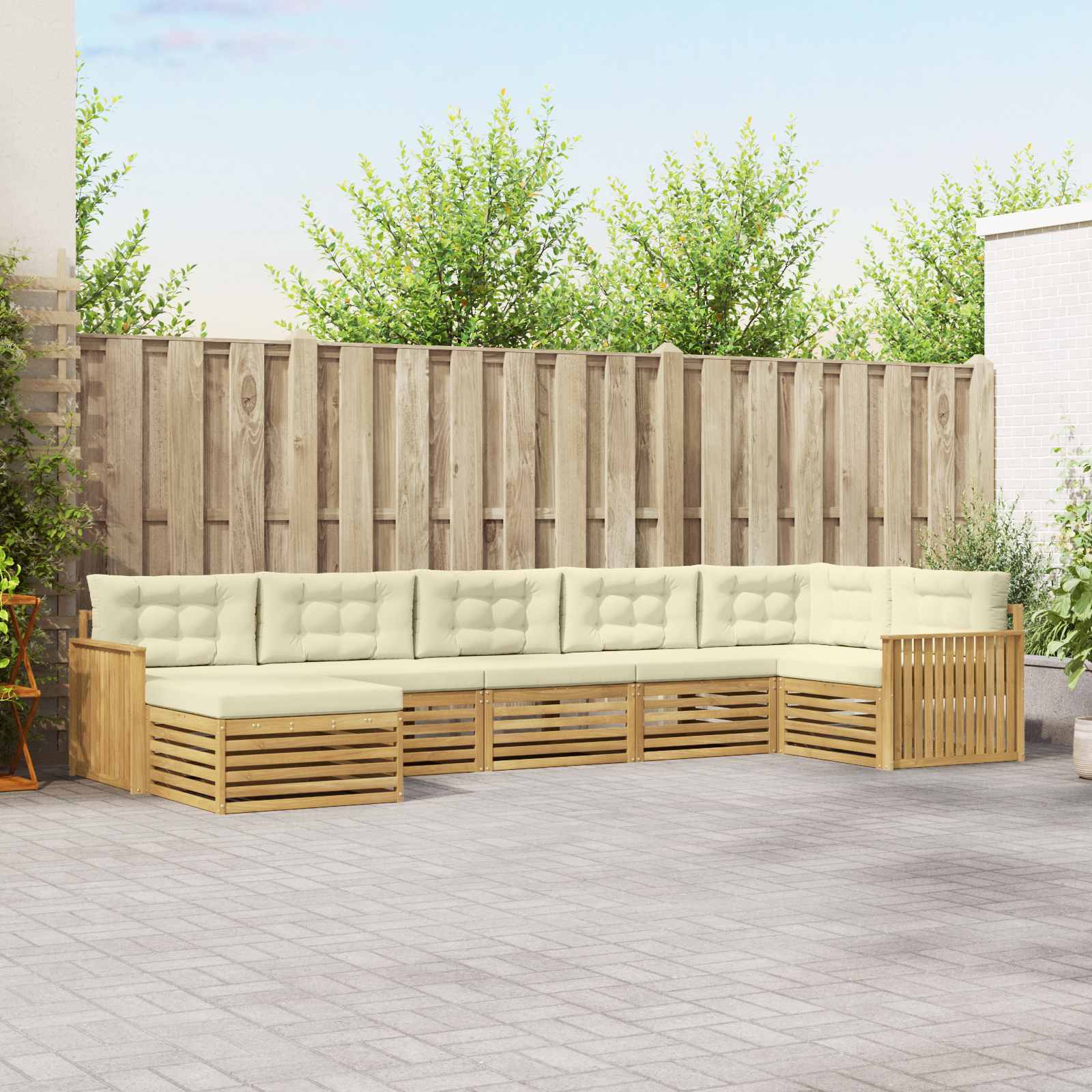 Outdoor-Sofagarnitur mit Kissen 7 pcs Weiß und Creme